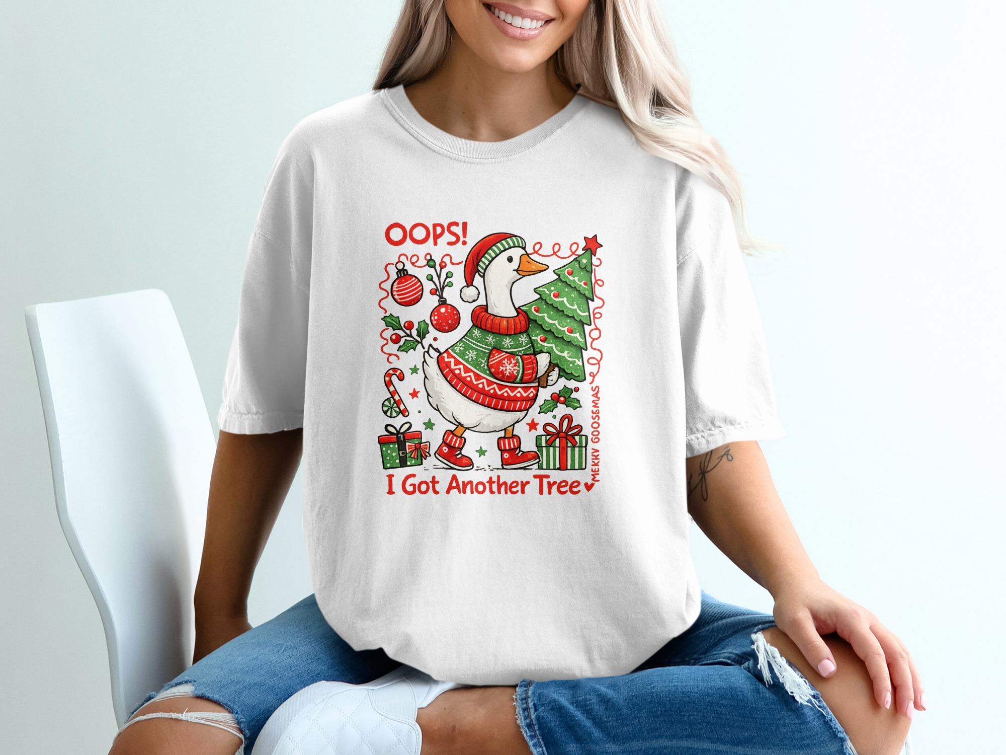Funny Goose Christmas Shirt, Merry Goosemas T-Shirt, Oops I Got Another Tree Xmas Gift Top, Cute Animal Holiday Apparel, Festive Winter Tee - Image 6