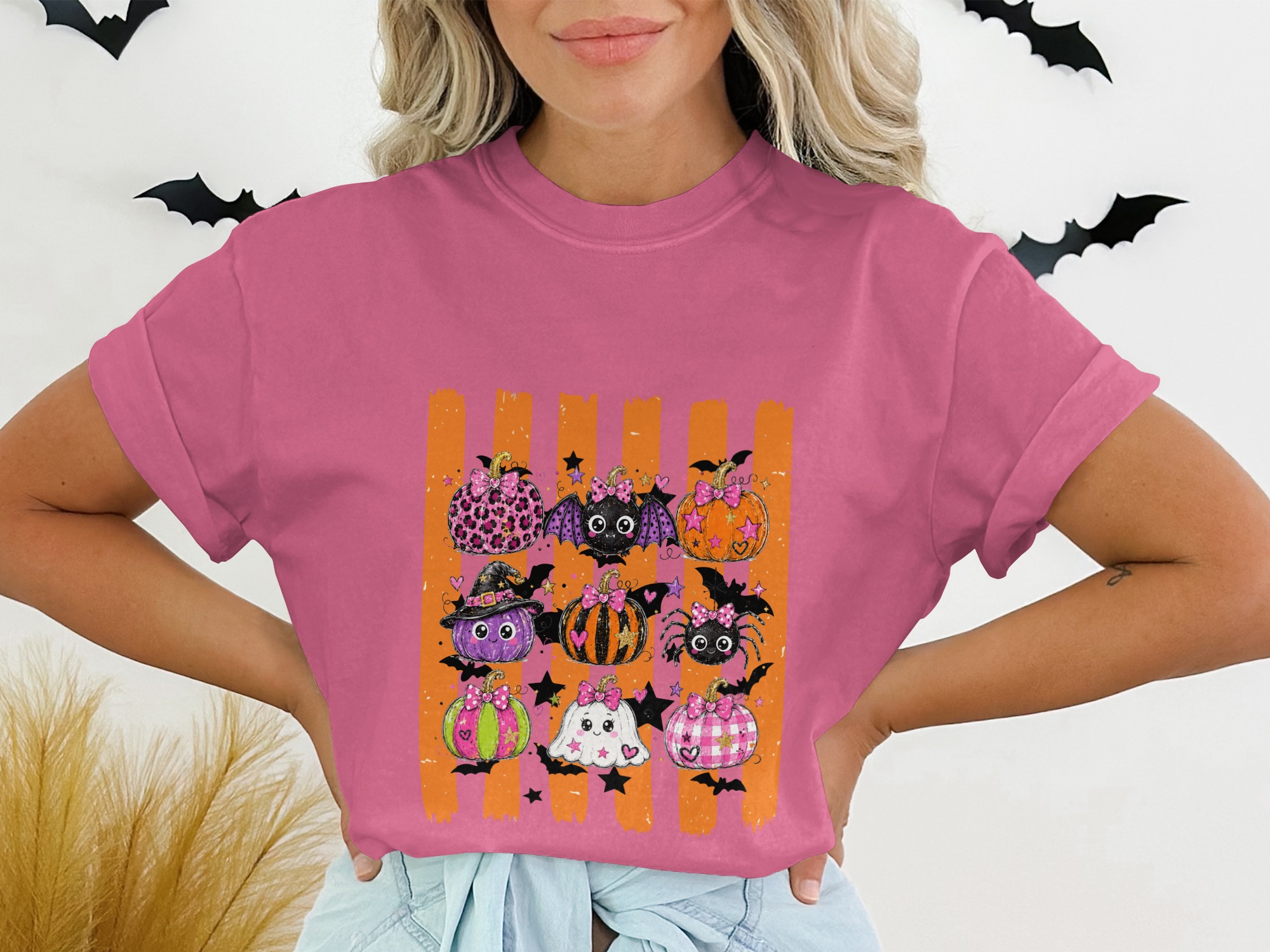 Cute Halloween Pumpkin Shirt, Spooky Season Graphic Tee for Women, Adorable Fall Pumpkin Patch Tee, Witchy Vibes Top - Image 13