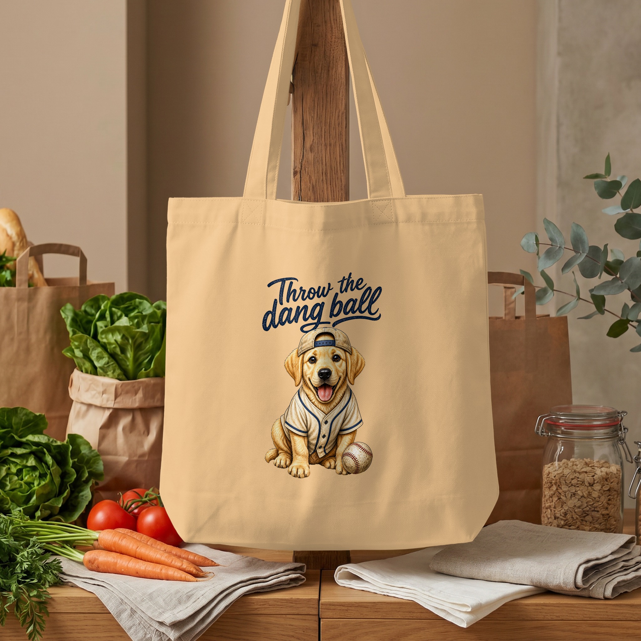 Funny Dog Baseball Tote Bag: Golden Retriever 'Throw The Dang Ball' Canine Sports Fan Carryall Gift - Image 4