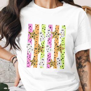 Comfort Colors® Funky Halloween Shirt, Spooky Cute Ghost Star Tee, Neon Leopard Print T-Shirt for Women
