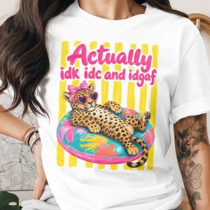 Sassy Leopard IDGAF T-Shirt for Women, Fun Pink Heart Sunglasses Cheetah Print Tee, Summer Vibe Vacation Shirt Gift