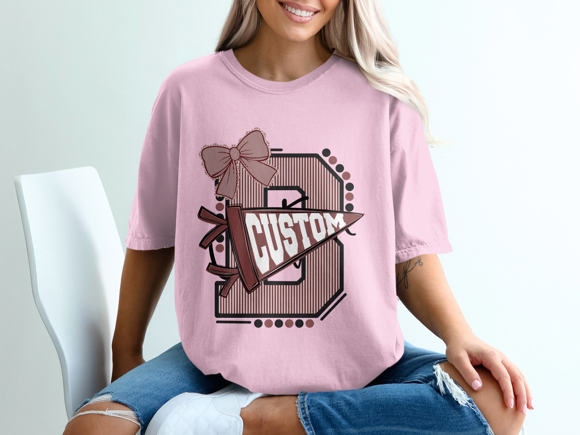 Custom Varsity Letter T-Shirt, Personalized Initial School Spirit Game Day Top, Made to Order Mascot Name College Alumni Tee - Image 17
