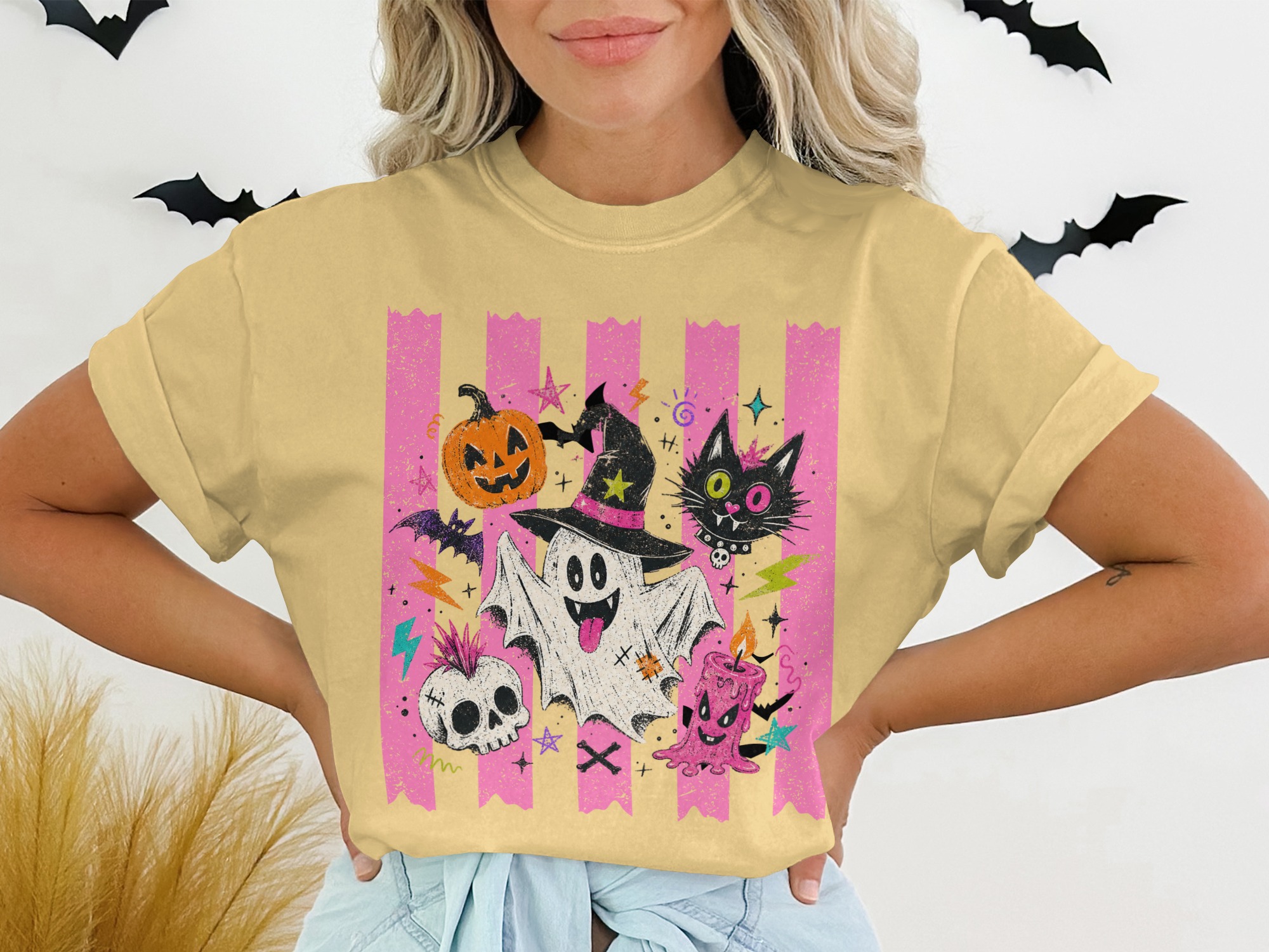 Spooky Cute Ghost Halloween T-Shirt | Pastel Goth Witchy Vibes Tee | Retro Trick or Treat Emo Style Top for Women Girls - Image 4