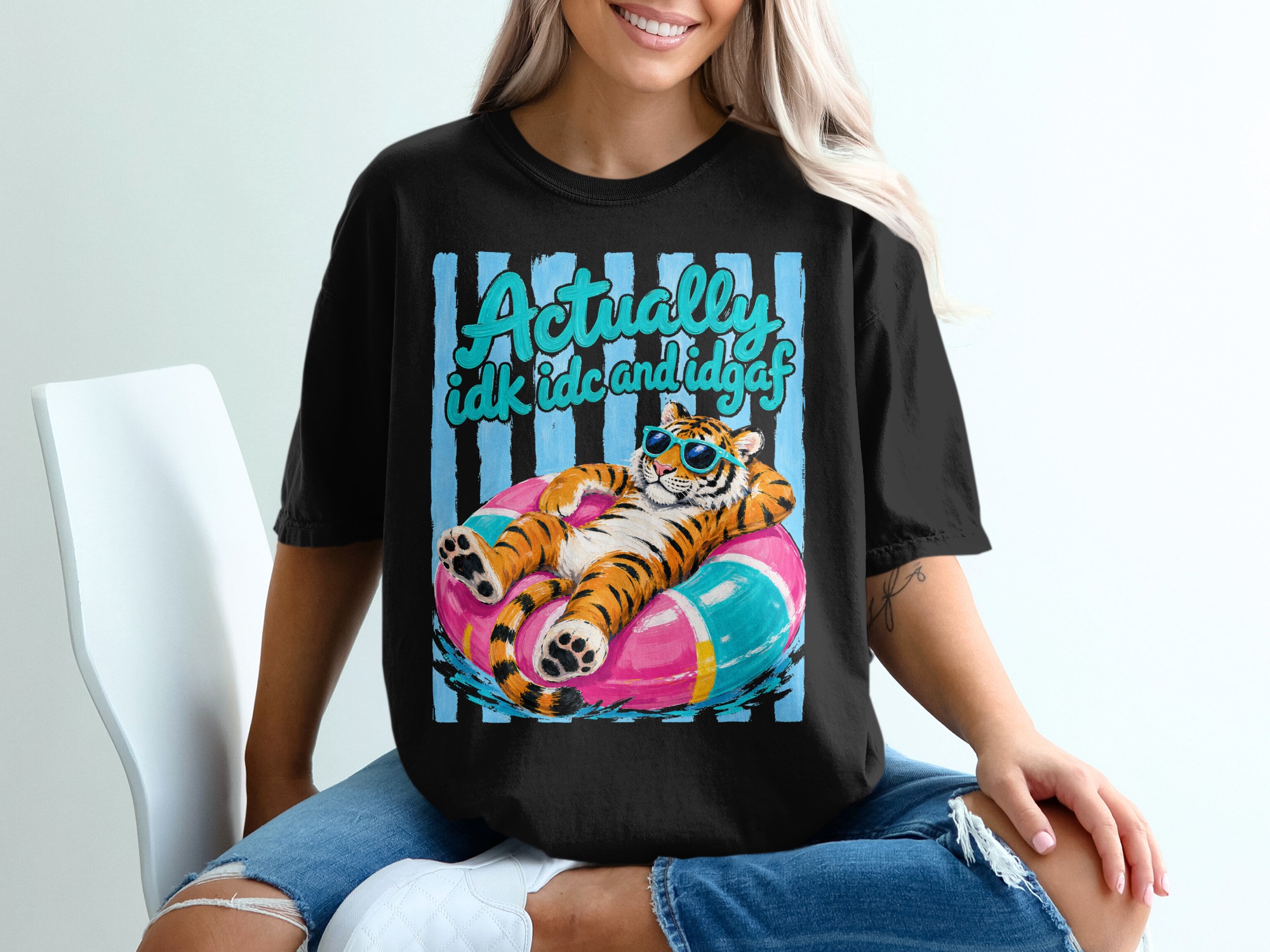 Funny Tiger T-Shirt IDGAF Graphic Tee, Chill Summer Vacation Loungewear, Sarcastic Anti-Social Quote Shirt, Cool Animal Lover Gift - Image 2