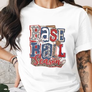 Baseball Season T-Shirt, Comfort Colors ® Game Day Shirt, Leopard Print Baseball Mom Tee, Distressed Checkerboard Sports Fan Gift