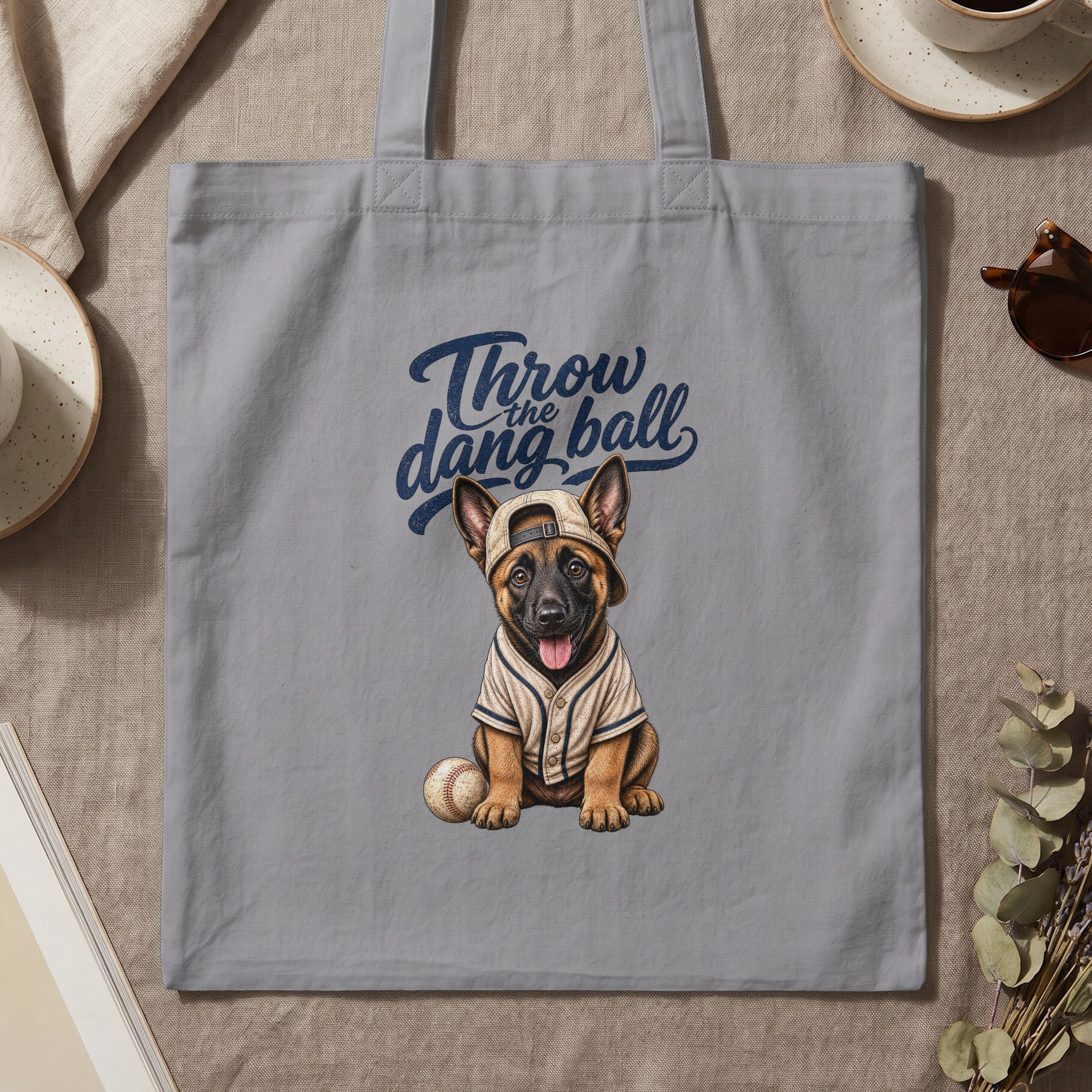 Cute Puppy Baseball Tote Bag, 'Throw the Dang Ball' Dog Lover Gift, Pet Mom Canvas Bag, Funny Puppy Fan Present - Image 3