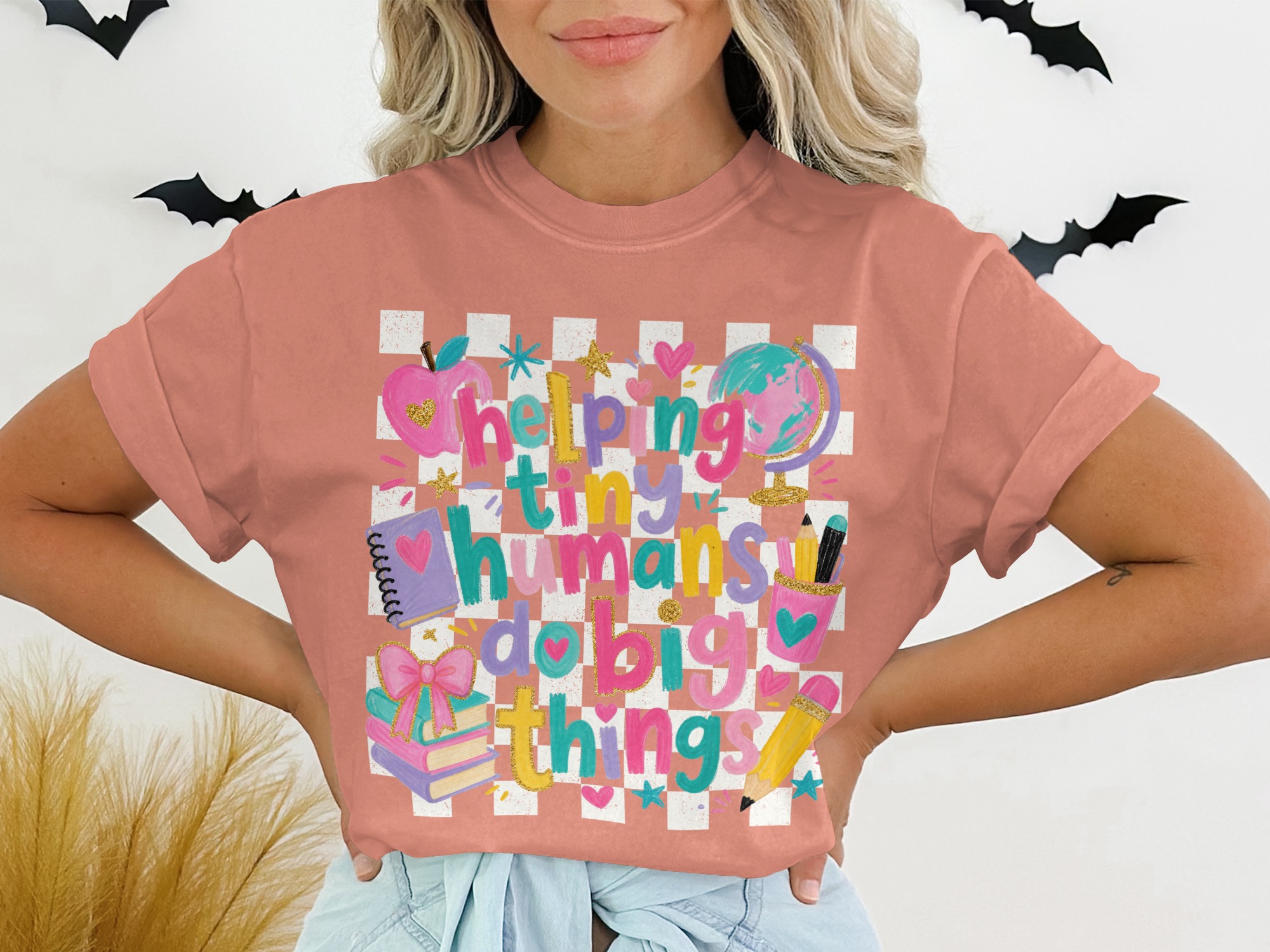 Teacher Appreciation T-Shirt, 'Helping Tiny Humans Do Big Things' Tee, Colorful Educator Gift for Women, Back to School Shirt for Teachers - Image 3
