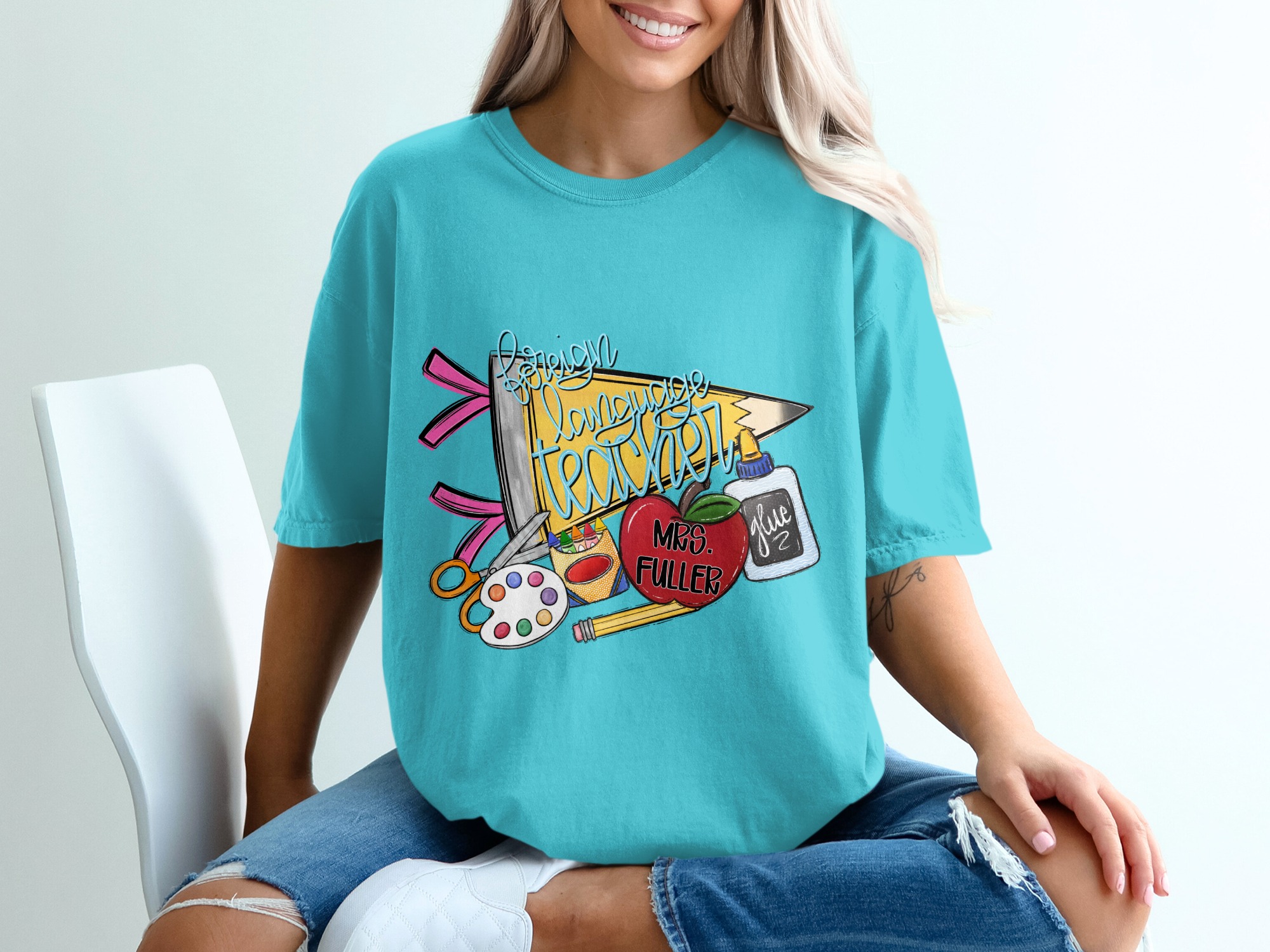Foreign Language Teacher Appreciation T-Shirt | Personalized Educator Gift Fun School Supplies Tee - Image 9