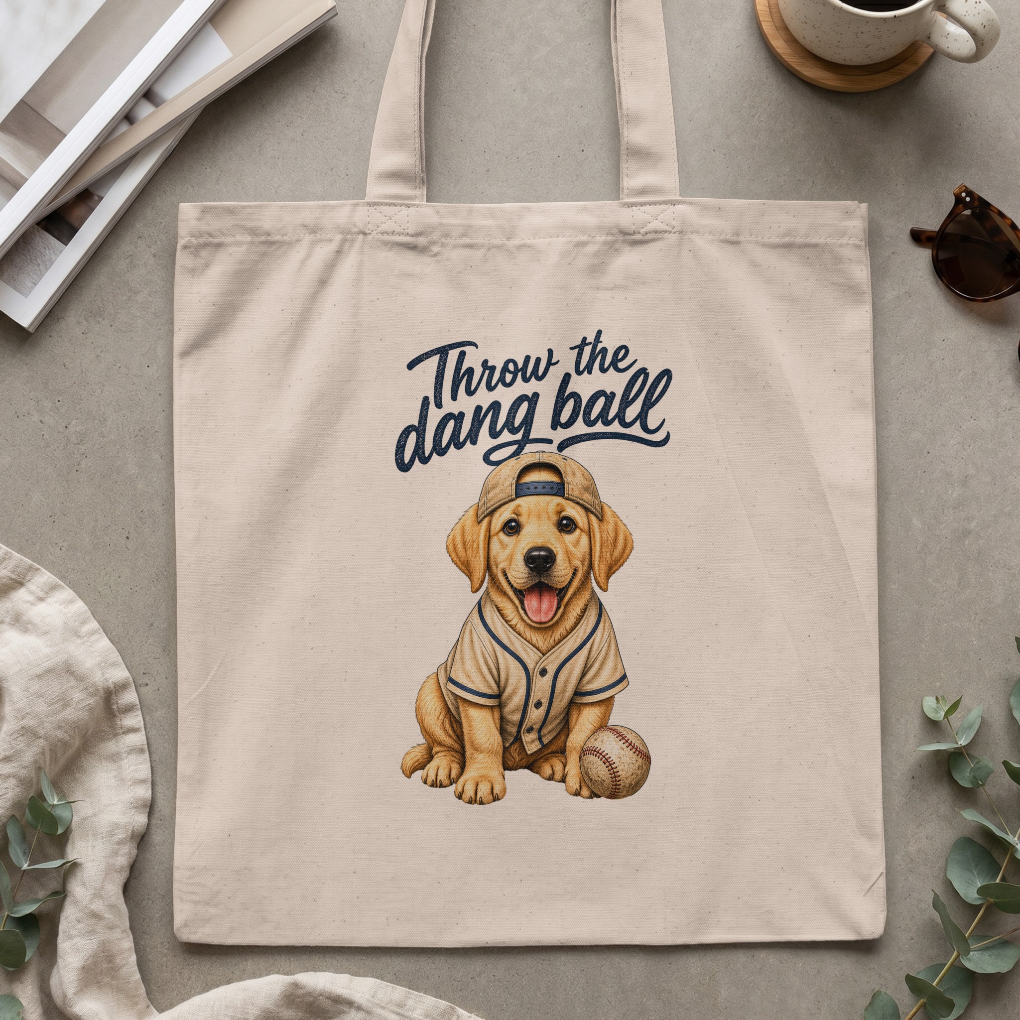 Funny Dog Baseball Tote Bag: Golden Retriever 'Throw The Dang Ball' Canine Sports Fan Carryall Gift - Image 2