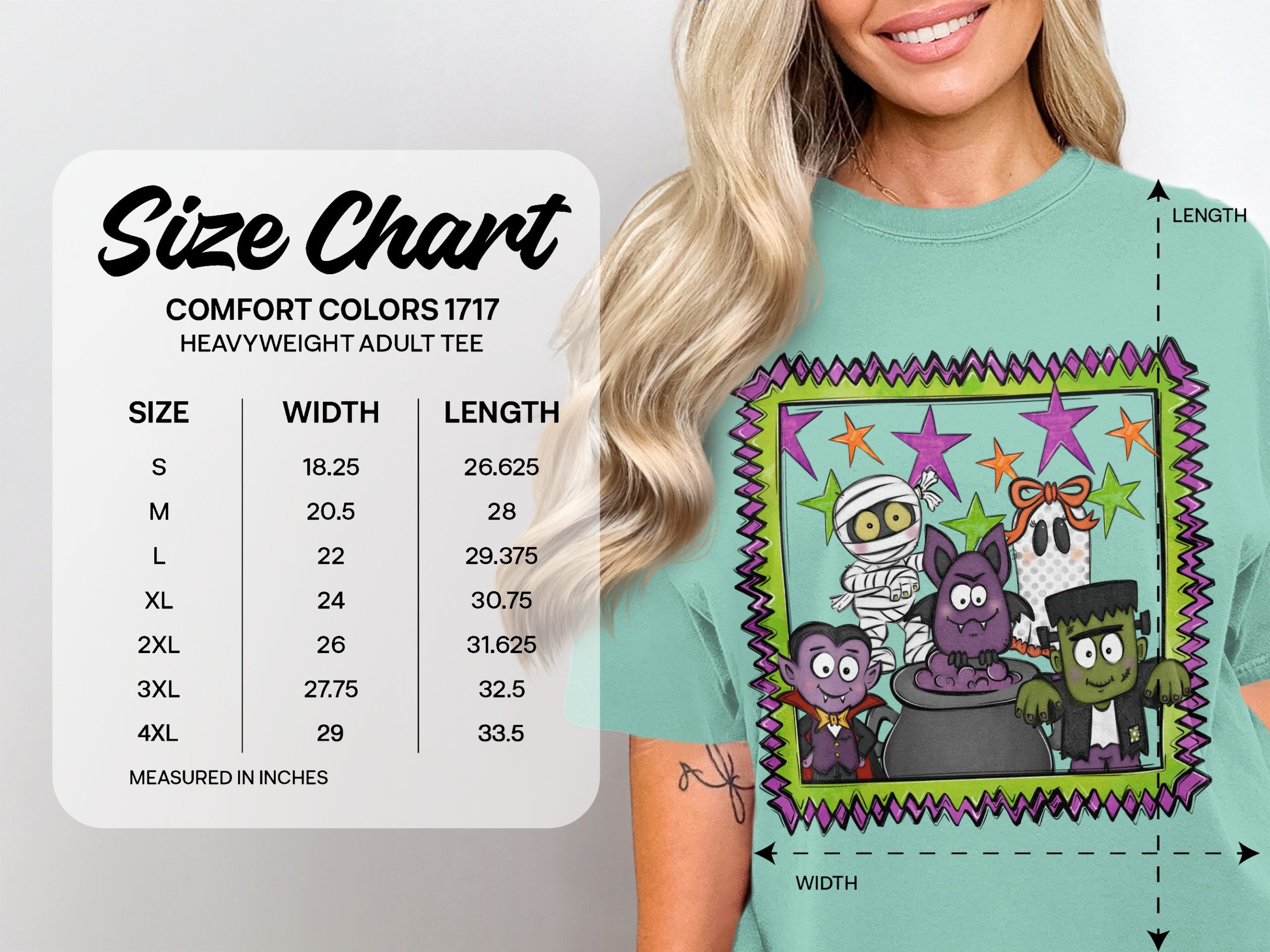 Cute Spooky Season T-Shirt, Halloween Monsters Design, Bat Dracula Ghost Mummy Frankenstein Kids Cartoon Tee - Image 4