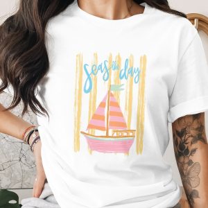 Seas the Day Sailboat T-Shirt, Comfort Colors®, Coastal Preppy Beach Tee, Summer Vacation Ocean Lover Gift for Her