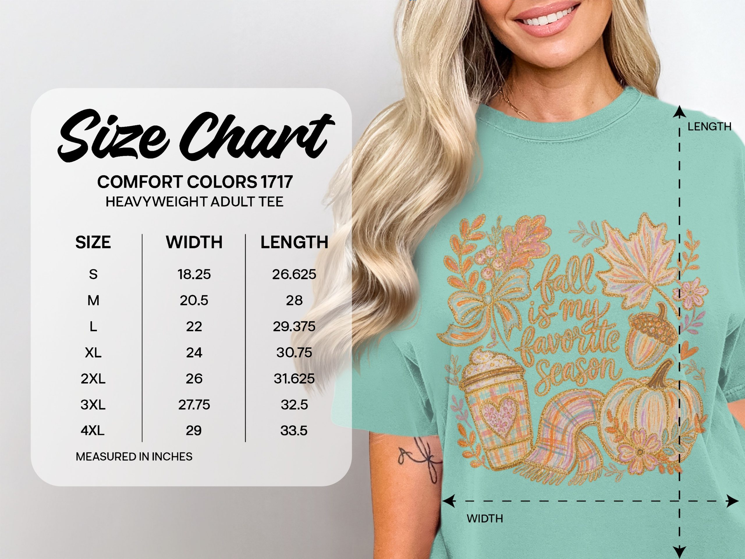 Comfort Colors ® Fall is My Favorite Season T-Shirt, Pastel Autumn Leaves Pumpkin Spice Latte Cozy Vibes Tee, Shimmer Glitter Effect Graphic - Image 3