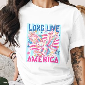 Long Live America T-Shirt, Comfort Colors ®, Patriotic Eagle Faux Gold Glitter Graphic Tee, Trendy American Flag Design, 4th of July
