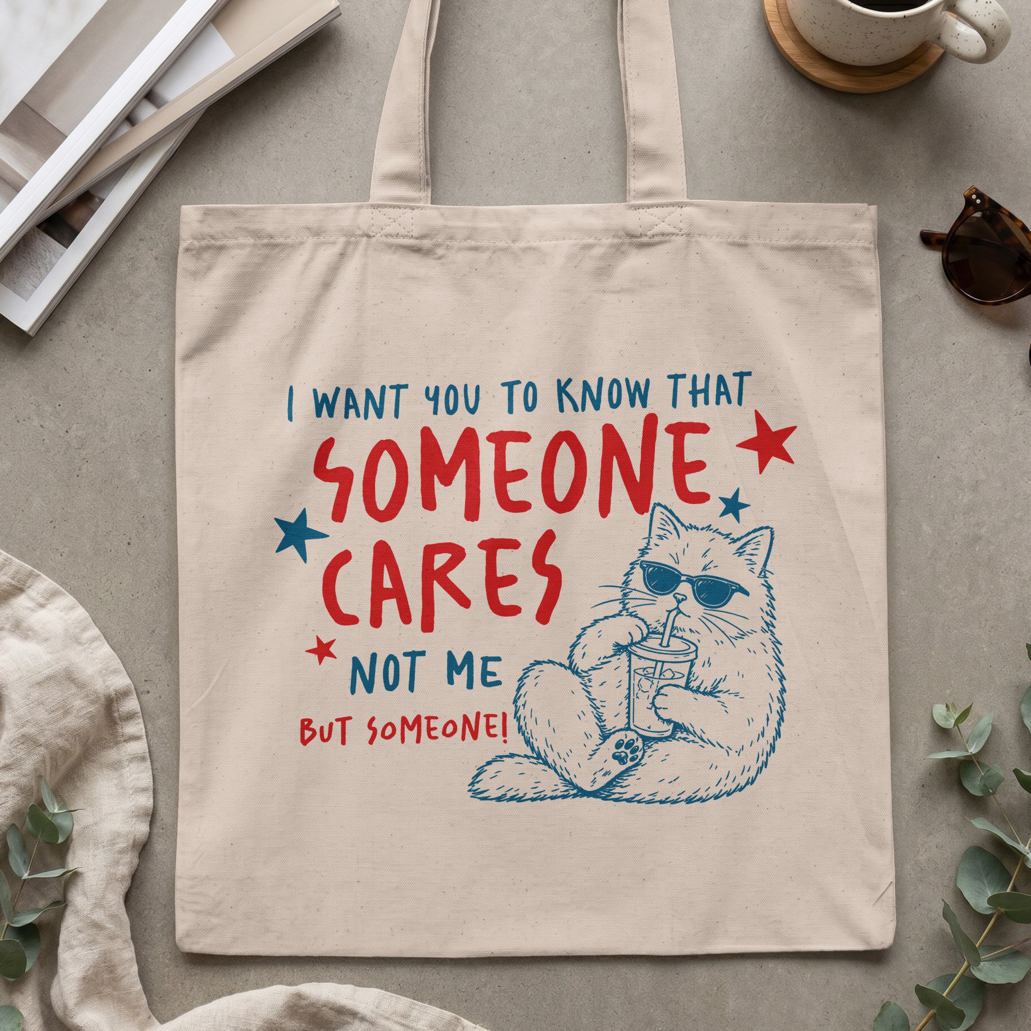 Funny Cat Tote Bag Sarcastic Quote, 'Someone Cares Not Me' Witty Introvert Gift, Anti-Social Shopper Bag - Image 2