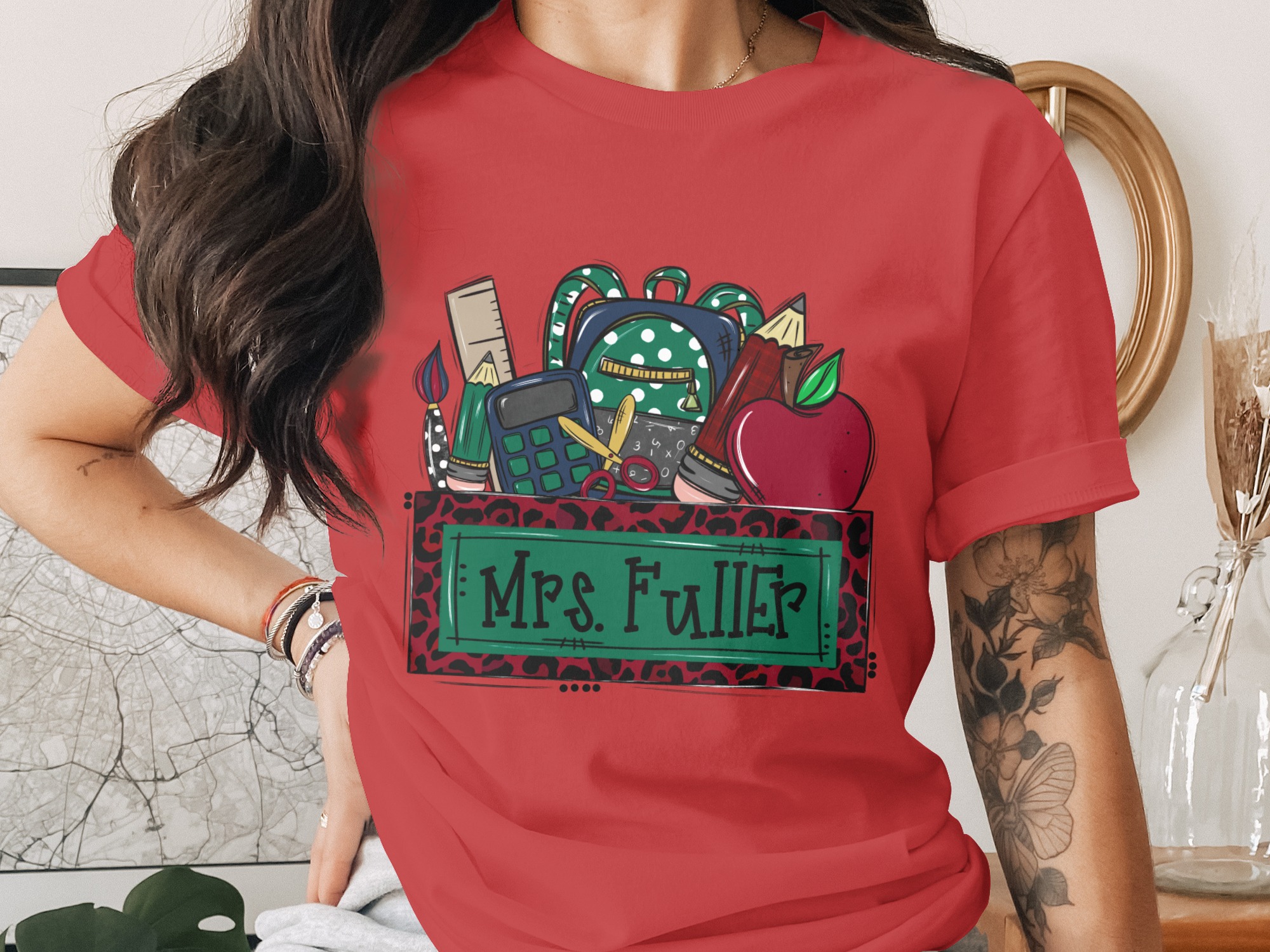 Custom Teacher Back to School T-Shirt | Personalized School Name Mascot Leopard Print Tee | Teacher Appreciation Gift | School Spirit Top - Image 4