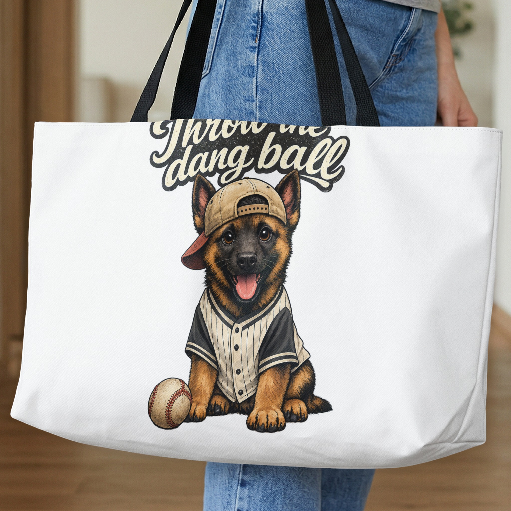 German Shepherd Puppy Baseball Tote Bag | Funny Dog Lover Gift | Throw The Dang Ball Pet Owner Canvas Bag - Image 10