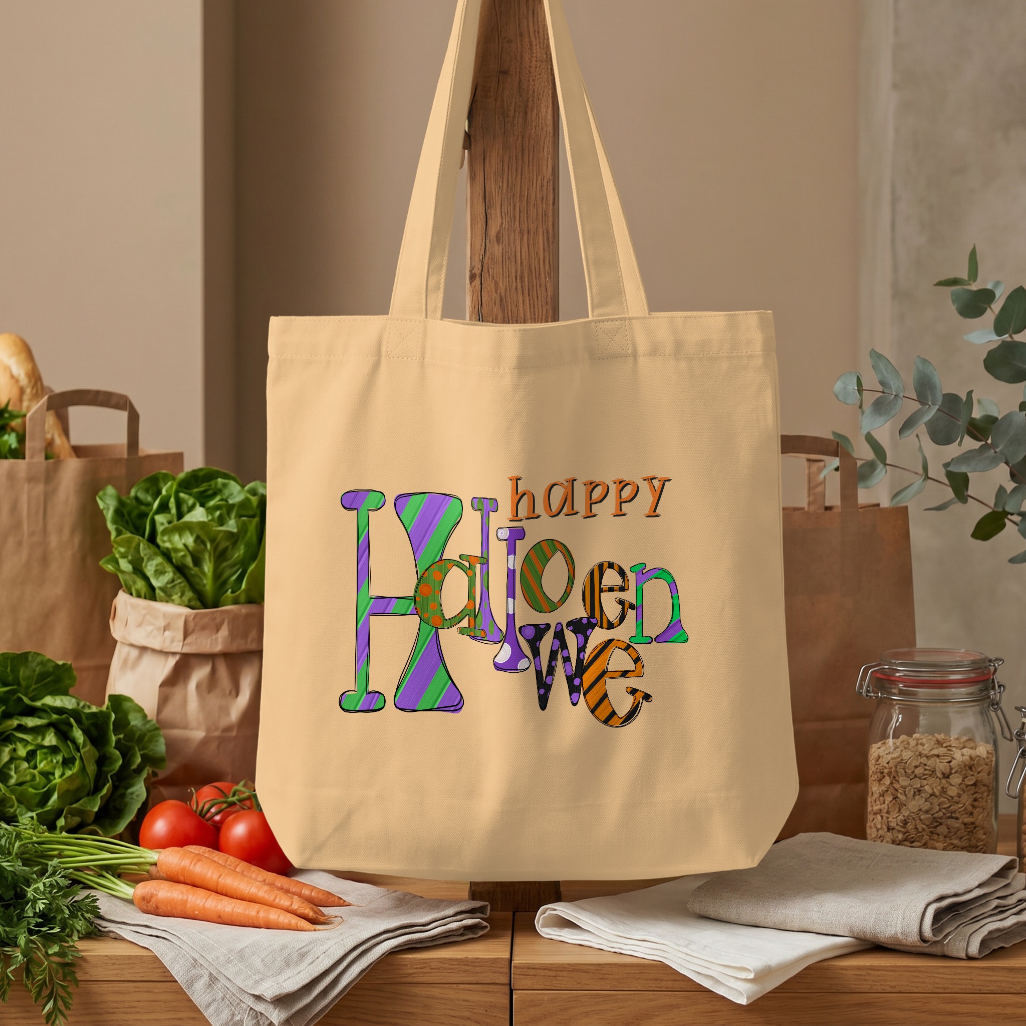 Happy Halloween Tote Bag, Spooky Season Gift, Trick or Treat Canvas Bag, Fall Aesthetic Witchy Tote, October Fun - Image 4