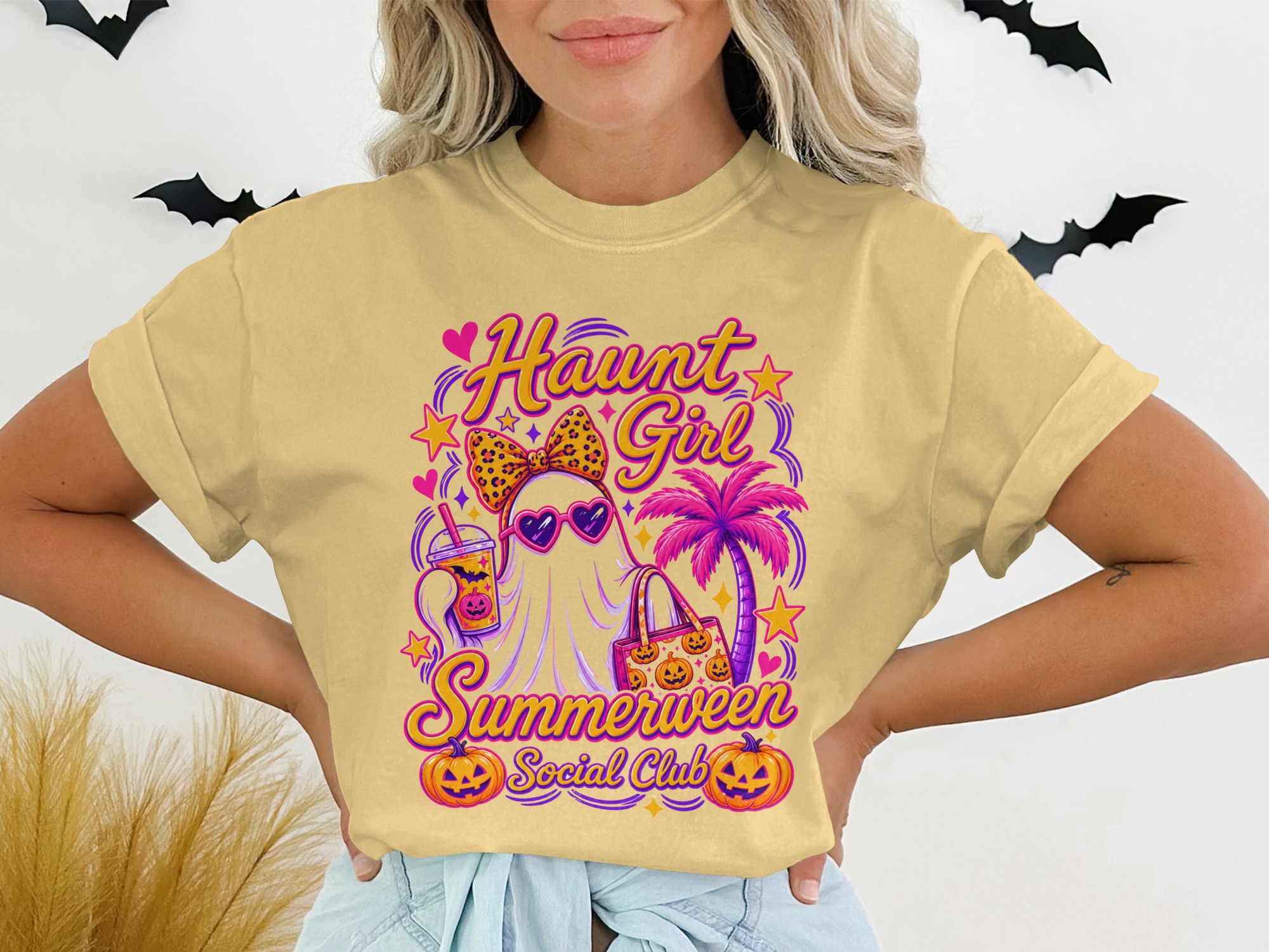 Haunt Girl Summerween Social Club T-Shirt, Spooky Summer Vibes Tee, Aesthetic Pastel Goth Ghost Shirt, Trendy Kawaii Top - Image 7