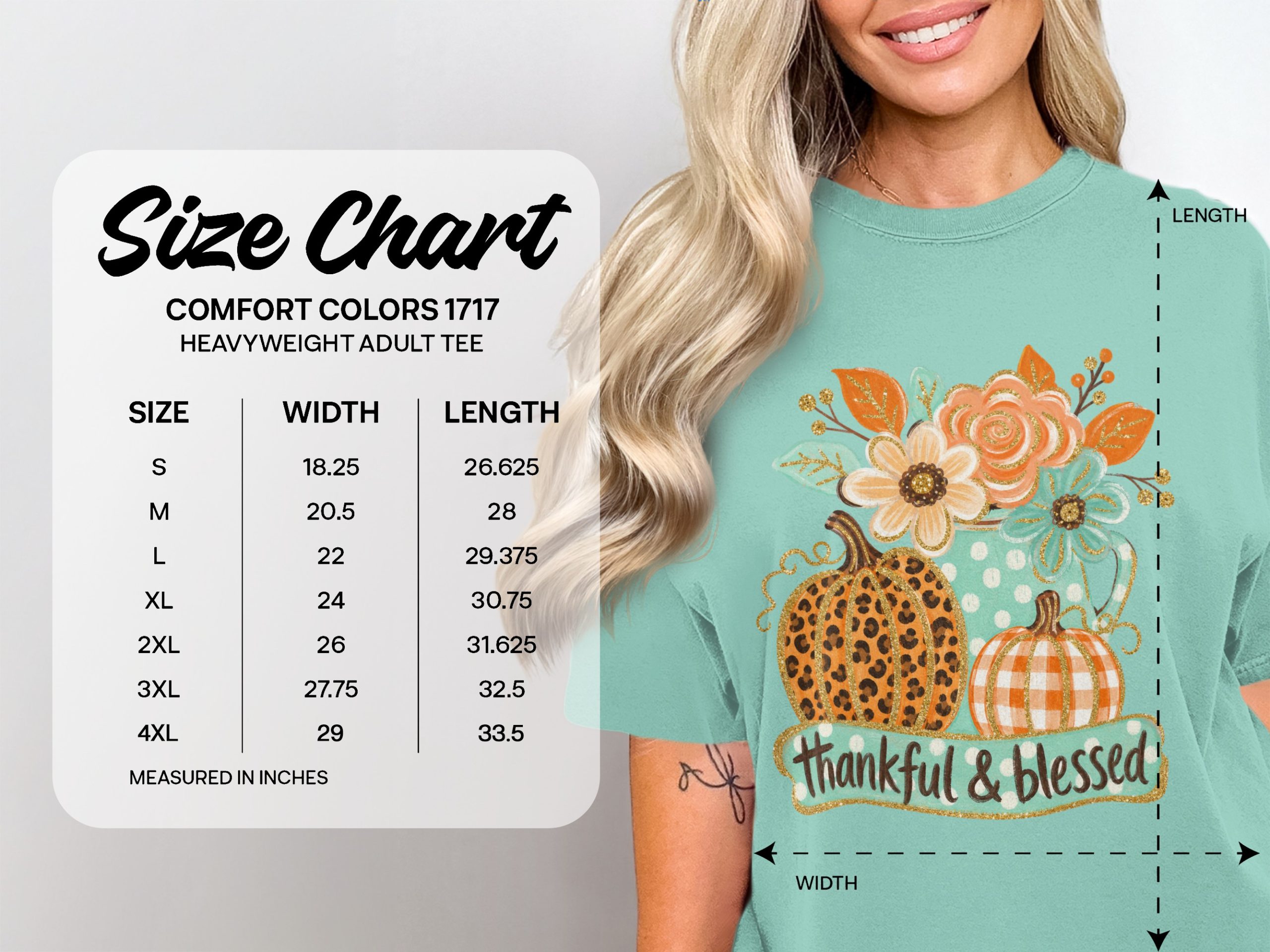 Comfort Colors® Thankful Blessed T-Shirt, Autumn Fall Pumpkin Leopard Plaid Floral Thanksgiving Graphic Tee, Cozy Harvest Gift - Image 3