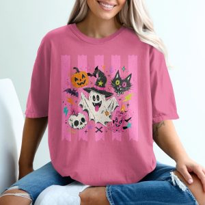 Spooky Cute Ghost Halloween T-Shirt | Pastel Goth Witchy Vibes Tee | Retro Trick or Treat Emo Style Top for Women Girls