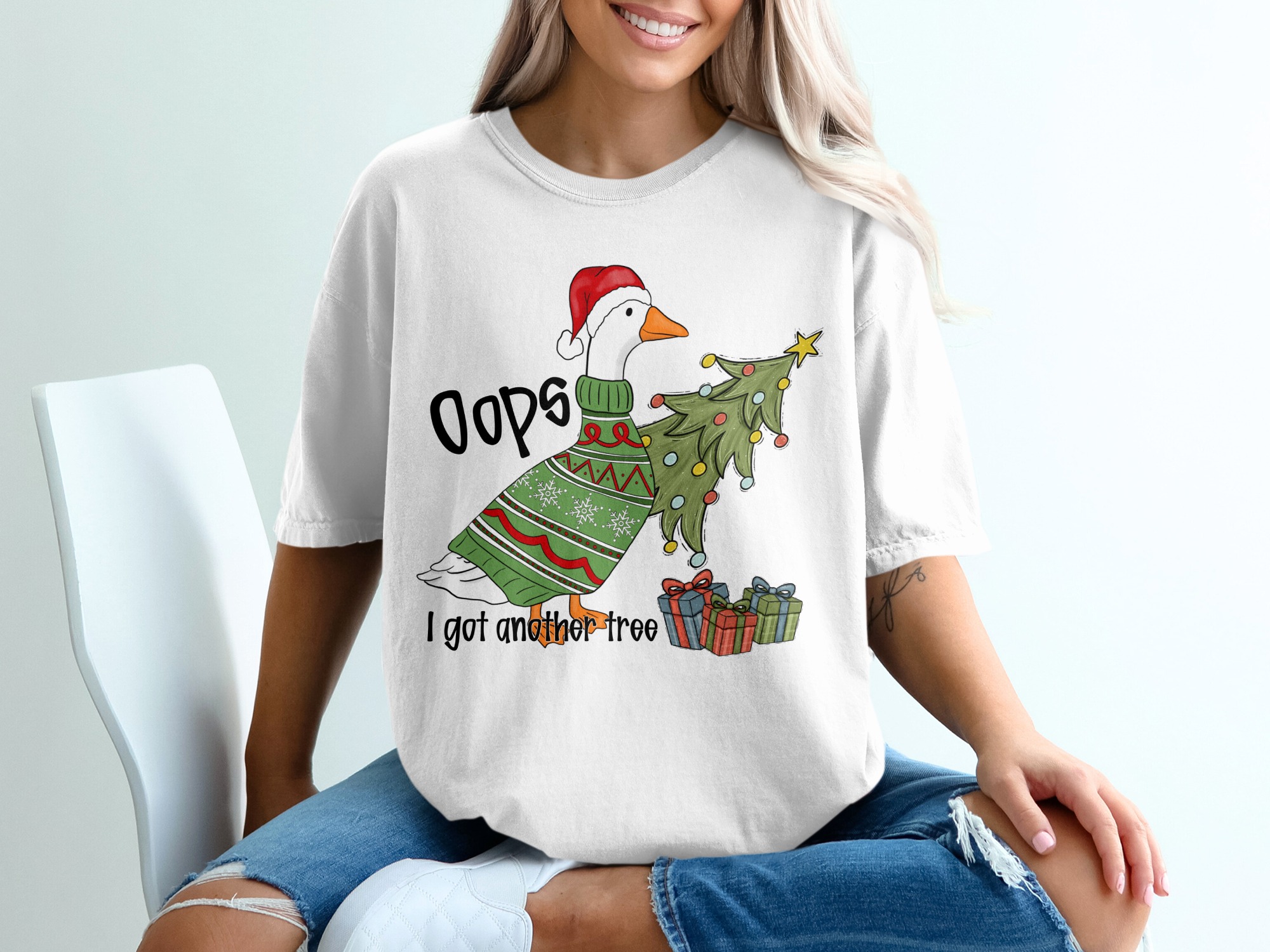Funny Christmas Goose T-Shirt, Ugly Sweater Style Holiday Tee, Oops I Got Another Tree, Festive Humor Animal Shirt, Gag Xmas Gift - Image 6