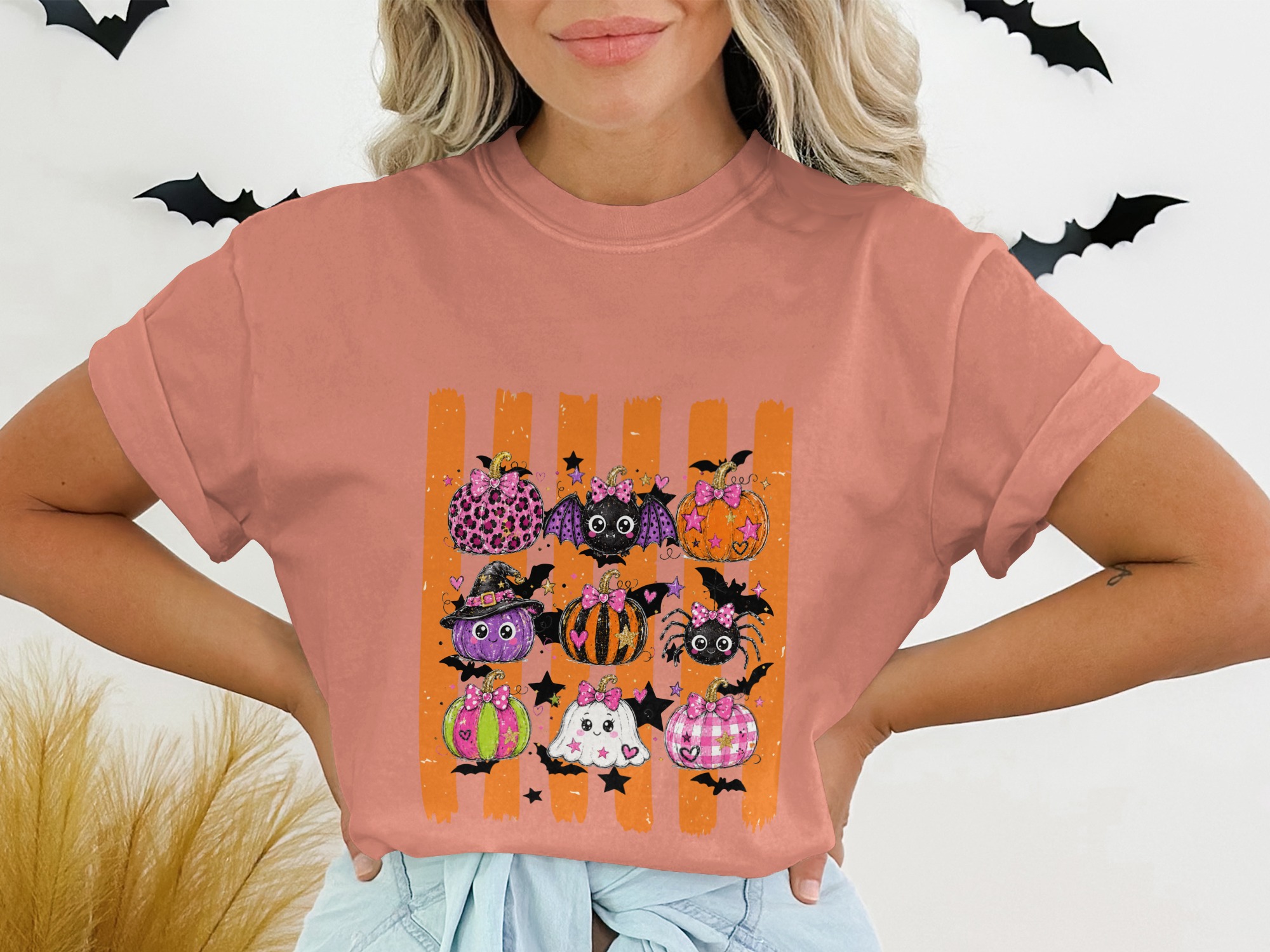 Cute Halloween Pumpkin Shirt, Spooky Season Graphic Tee for Women, Adorable Fall Pumpkin Patch Tee, Witchy Vibes Top - Image 3