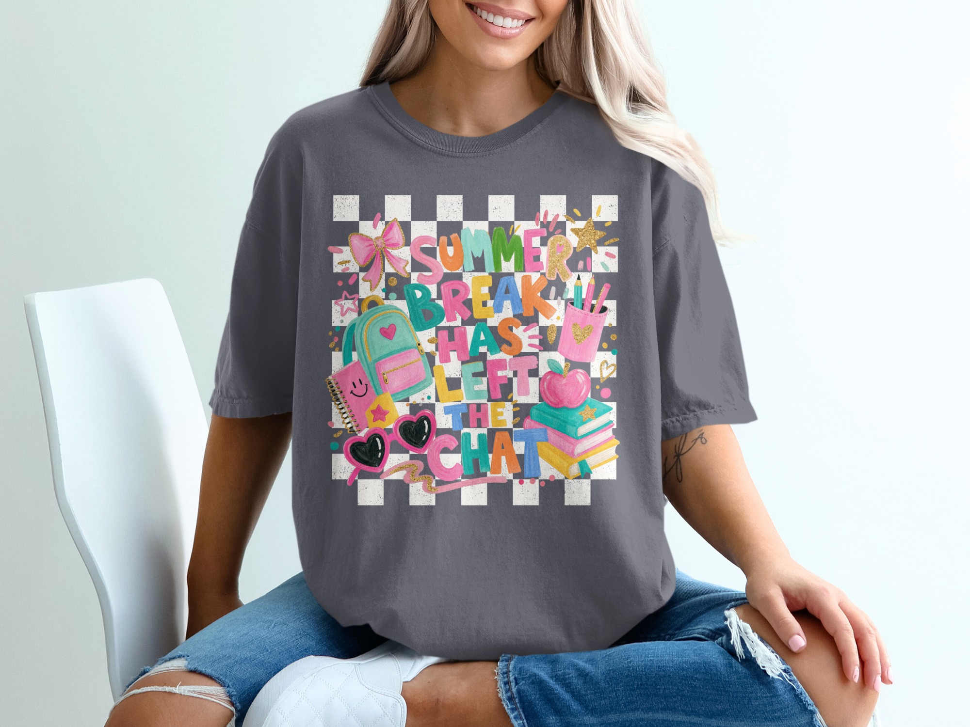Summer Break Has Left The Chat T-Shirt | Funny Back to School Teacher Shirt | Student Gift End of Summer Tee - Image 4