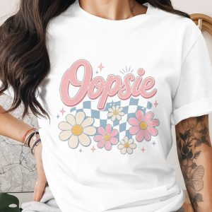 Oopsie Shirt, Comfort Colors ® Retro Daisy Flower T-Shirt, Y2K Aesthetic Checkered Graphic Tee, Indie Pastel Floral Shirt, Gift For Her