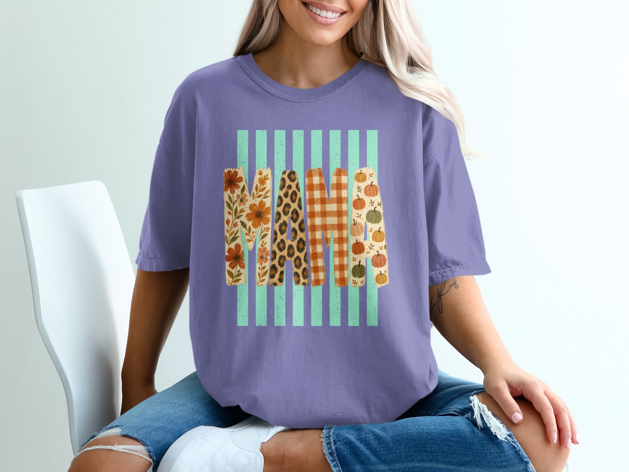 Fall Mama T-Shirt, Leopard Print Mama Tee, Pumpkin Mama Top, Boho Floral Autumn Plaid Mom Shirt, New Mom Gift - Image 6
