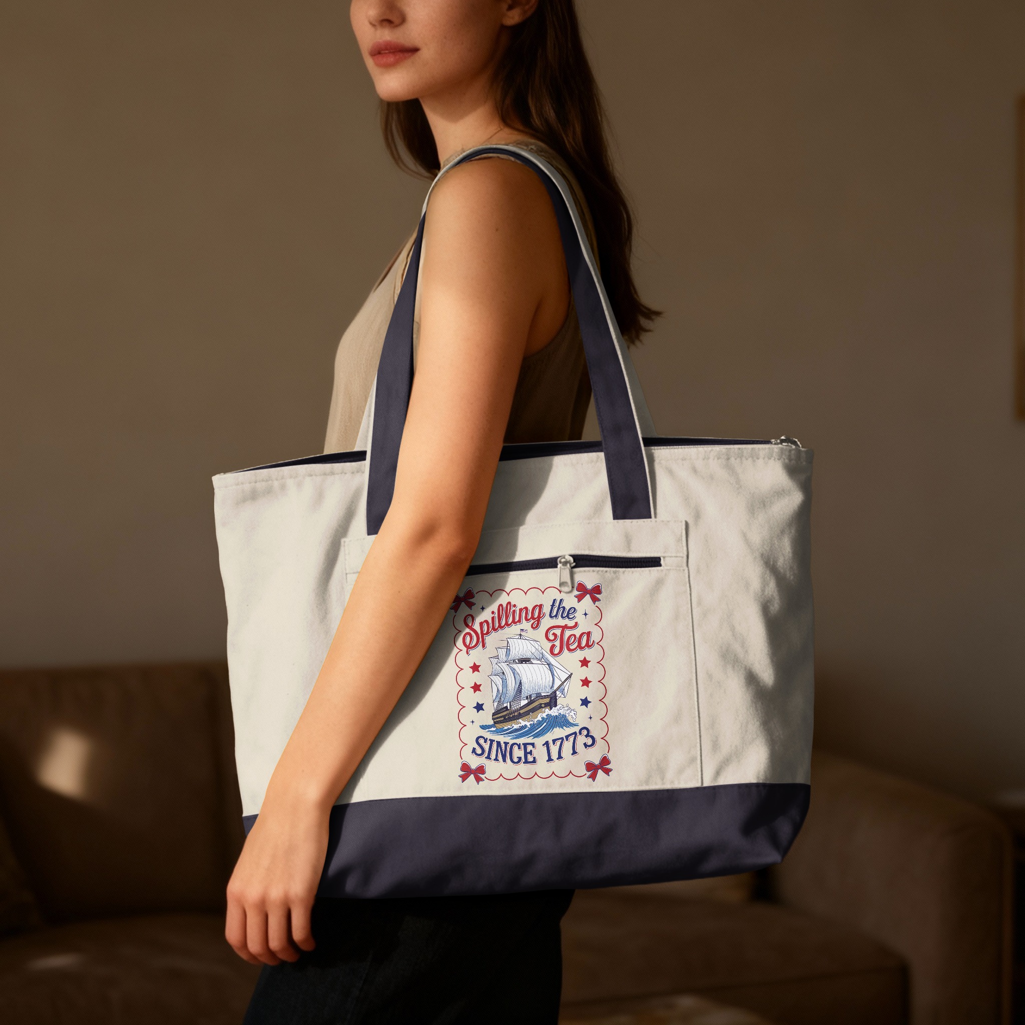Boston Tea Party 'Spilling the Tea Since 1773' Tote Bag, Fourth of July History Gift, Patriotic American Canvas Bag - Image 7
