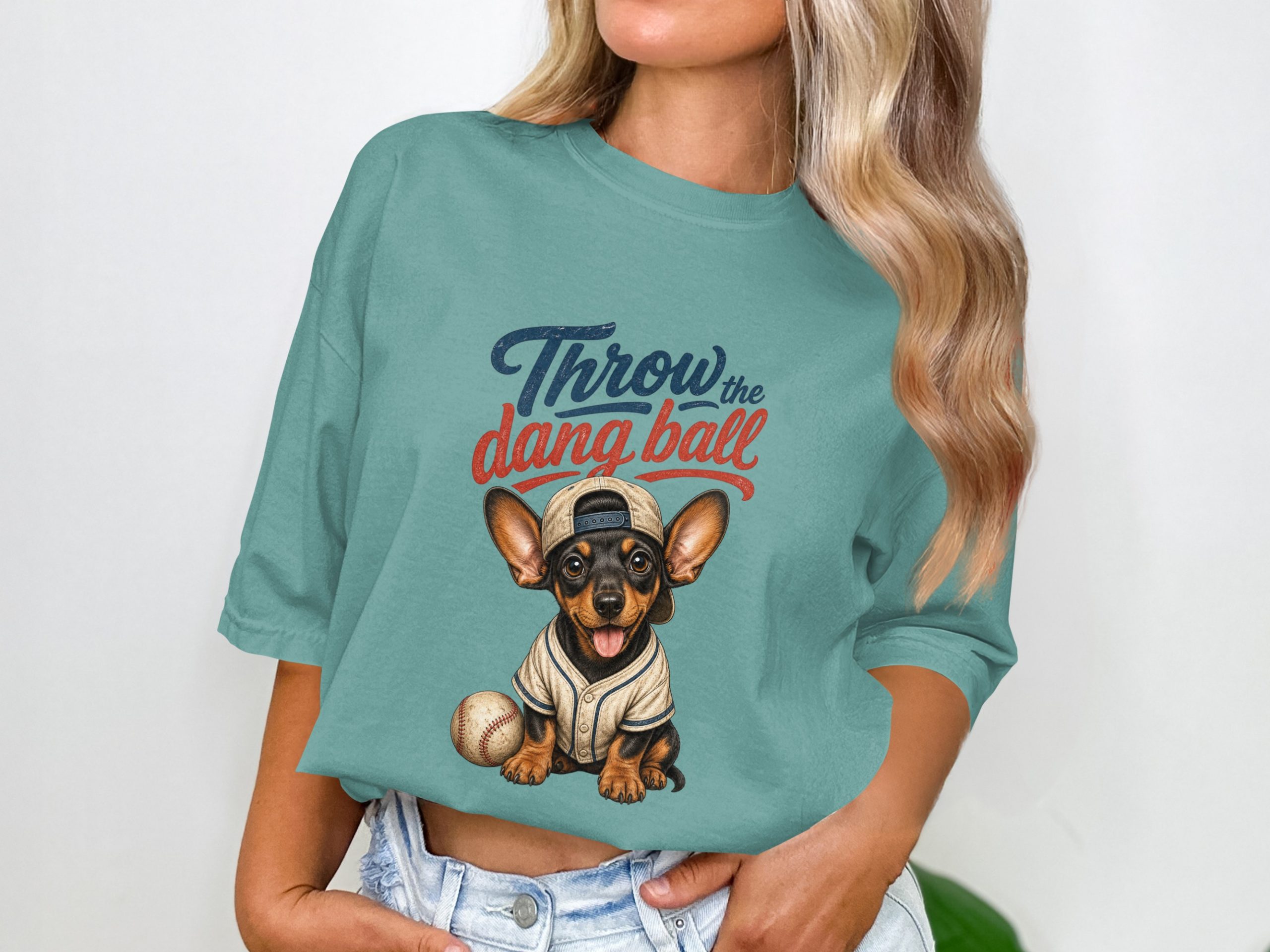 Dachshund Baseball T-Shirt, Funny Dog Lover Gift Tee, Throw the Dang Ball Puppy Graphic Top, Pet Owner Sports Fan Apparel - Image 5