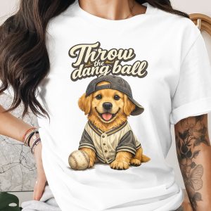 Golden Retriever Baseball Puppy T-Shirt, Throw the Dang Ball Funny Dog Lover Tee, Sports Fan Pet Owner Gift