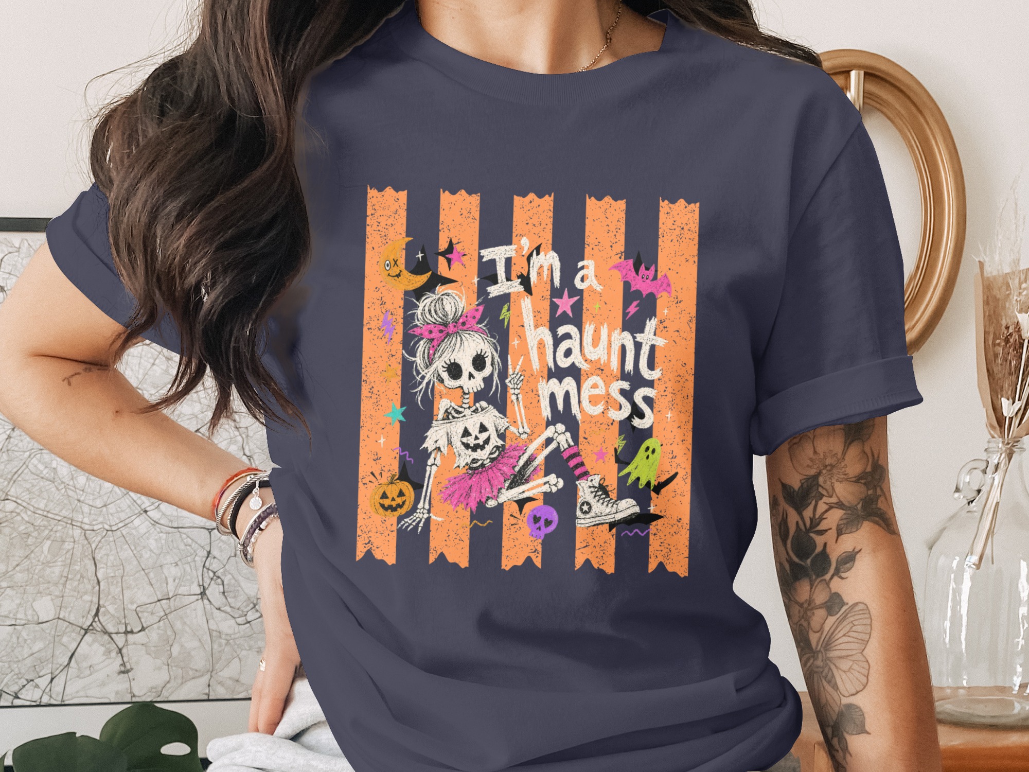 Spooky Cute Haunt Mess Skeleton Girl T-Shirt, Kawaii Pastel Goth Halloween Tee, Fun Y2K Fall Season Shirt for Women & Teens - Image 12
