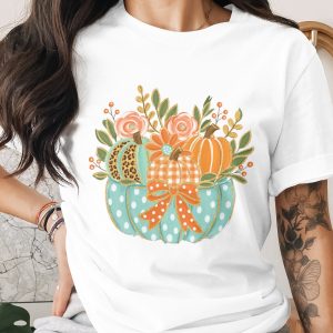 Comfort Colors ® Fall Pumpkin Tee, Leopard Plaid Polka Dot Autumn Shirt, Cozy Boho Harvest T-Shirt