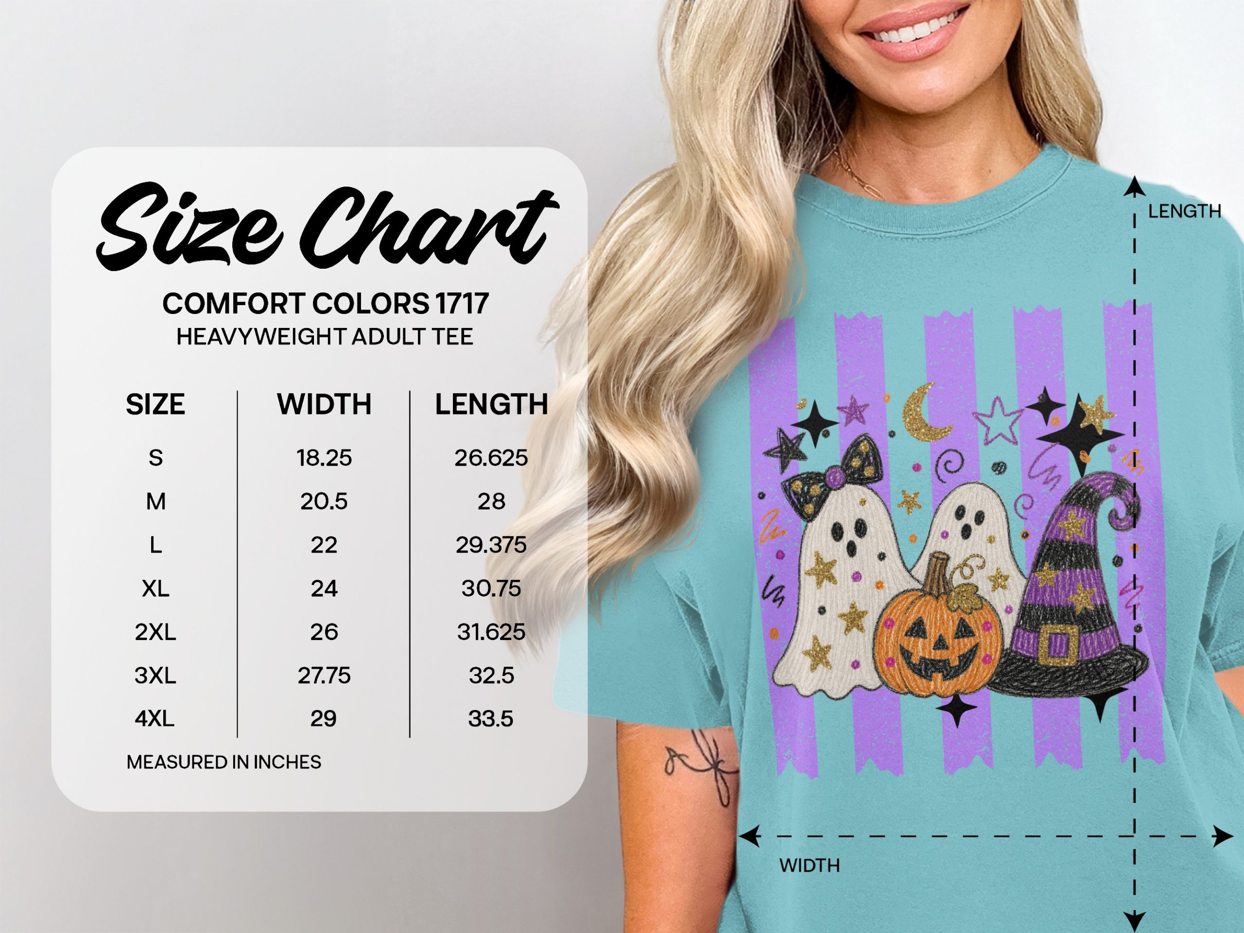 Cute Ghost Halloween T-Shirt, Spooky Pumpkin Witch Hat Graphic Tee, Faux Glitter Fall Festive Women's Purple Stripe Trick or Treat Apparel - Image 11