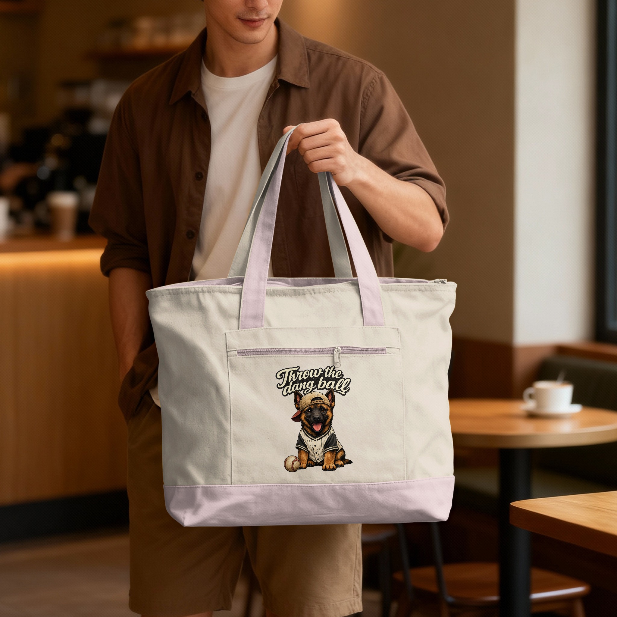 German Shepherd Puppy Baseball Tote Bag | Funny Dog Lover Gift | Throw The Dang Ball Pet Owner Canvas Bag - Image 8