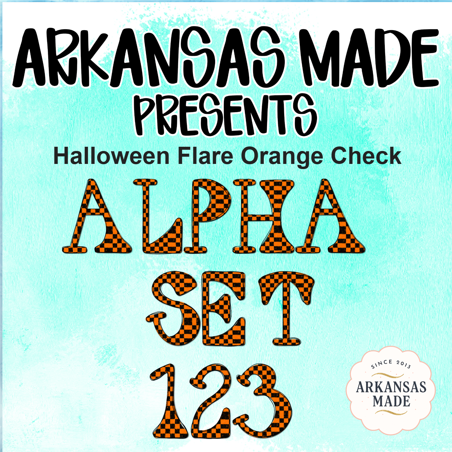 Halloween Flare Orange Check Alpha Set 123 Digital Alpha PNGs - Spooky Season Letters & Numbers for Crafts