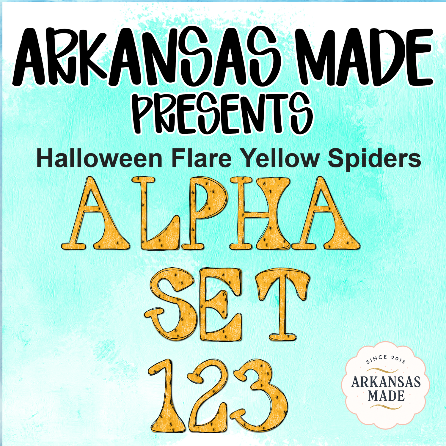Halloween Flare Yellow Spiders Alpha Set 123 | Spooky Digital Alphabet PNGs for Crafters, Halloween Letters & Numbers Clip Art