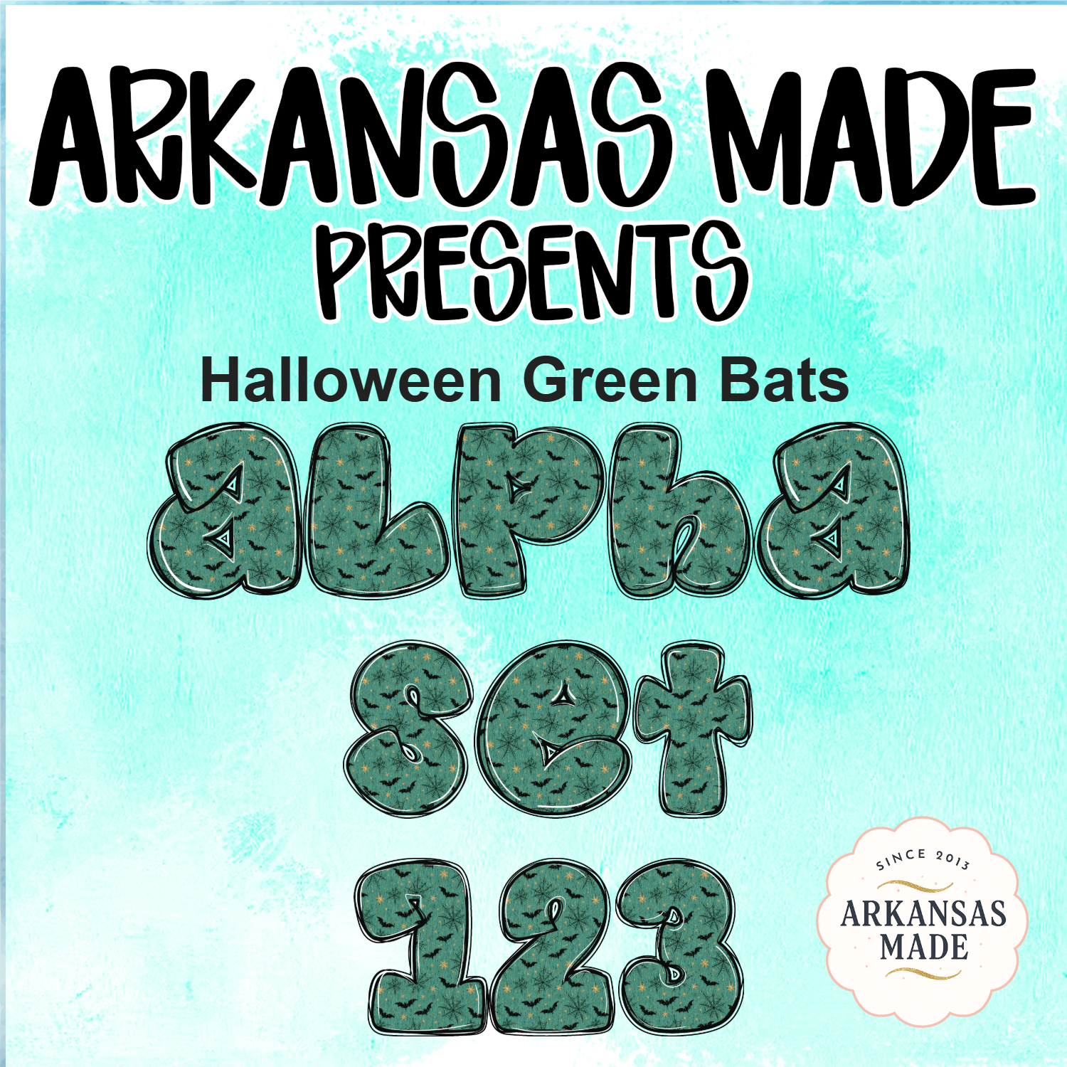 Halloween Green Bats Digital Alpha PNG Set 123, Spooky Faux Gold Spiderwebs Bubble Letters Font Commercial Use Sublimation