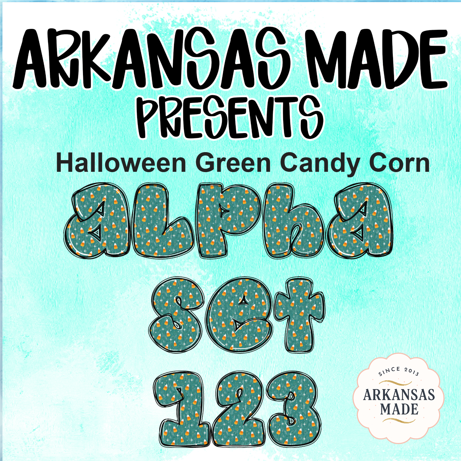 Halloween Green Candy Corn Alpha Set 123 Digital Alpha PNGs | Spooky Letters & Numbers Bundle for Sublimation & Fall Crafts DIY