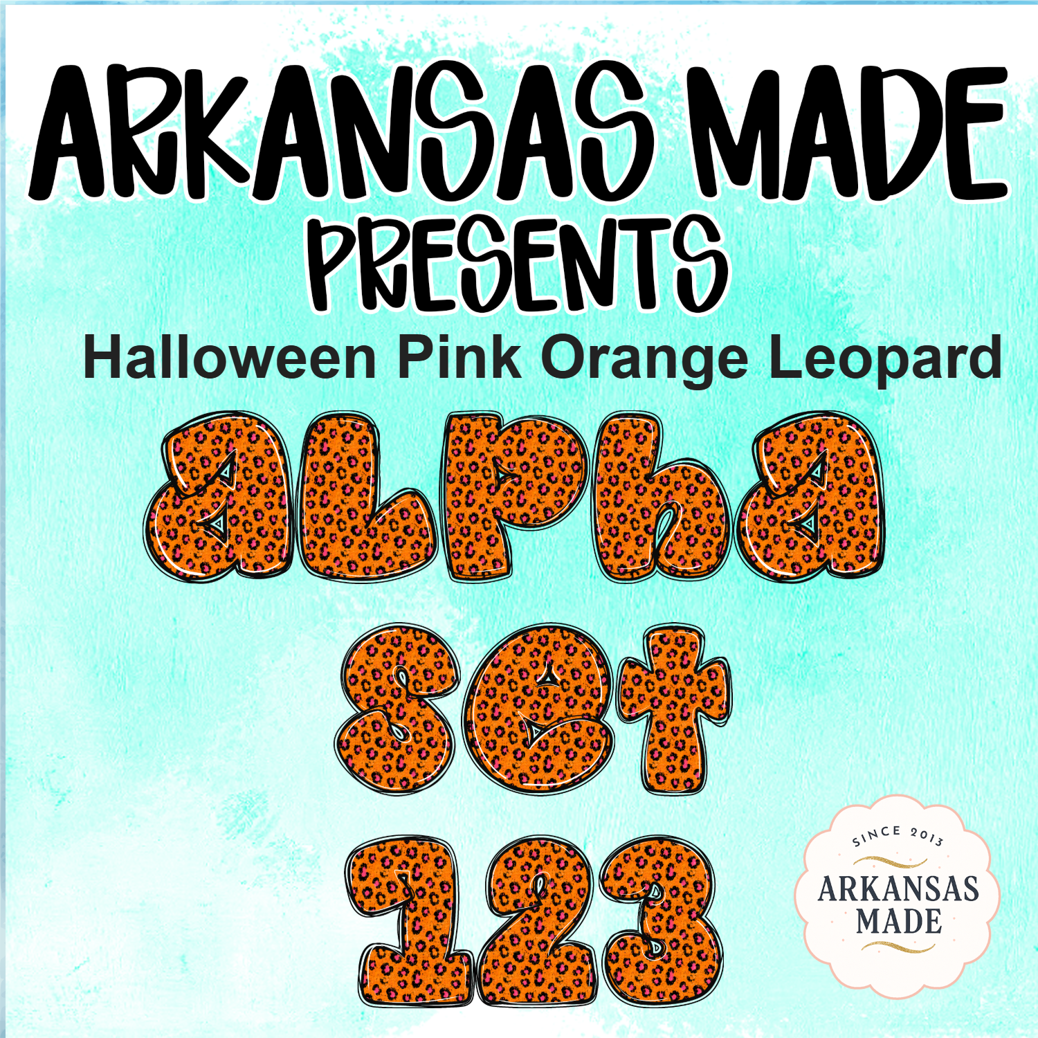 Halloween Digital Alpha PNGs - Pink Orange Leopard Alpha Set 123 - Spooky Design Letters & Numbers