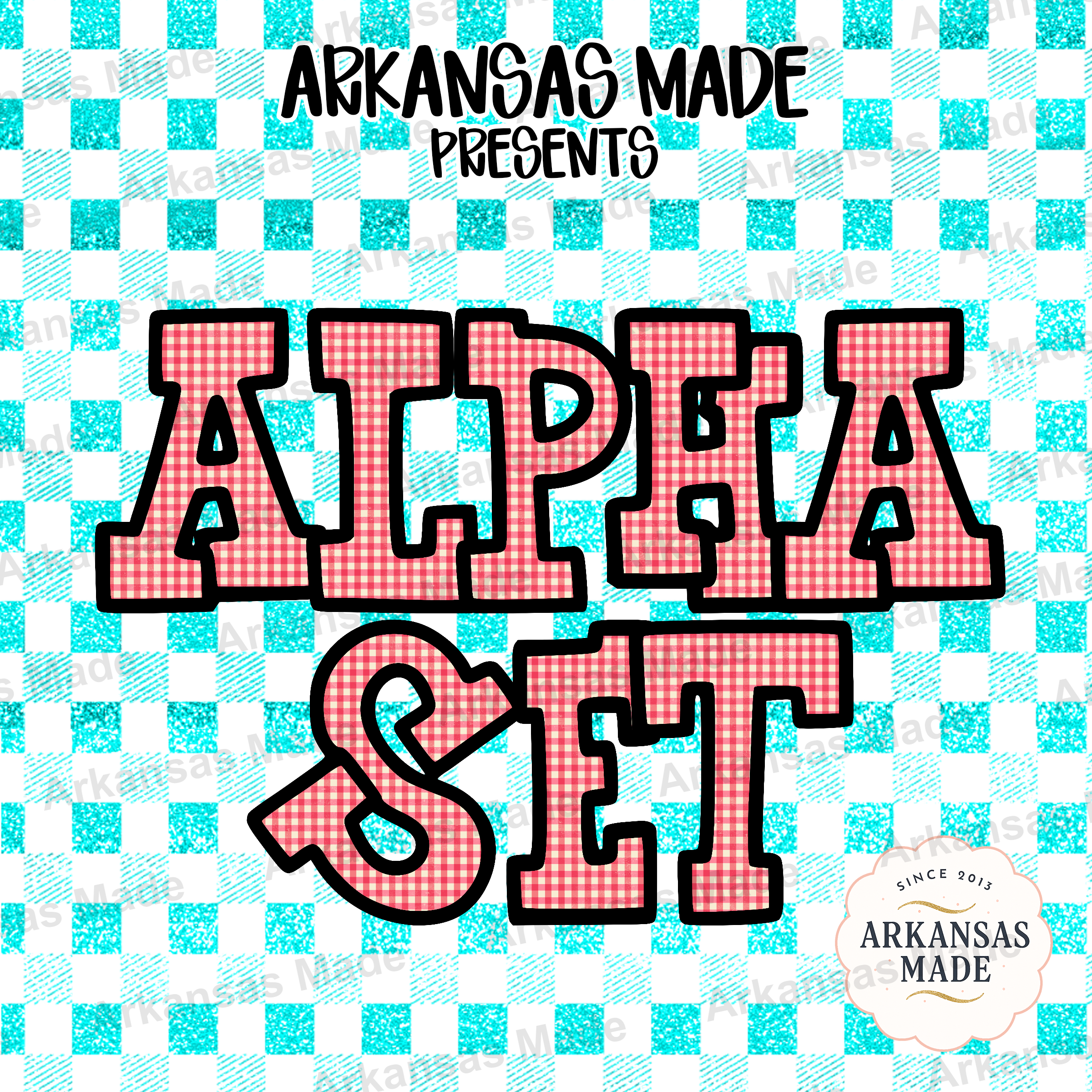 Red Gingham Alphabet PNGs Bundle, Plaid Letter Font, Farmhouse Country Style Alpha PNG Set, Sublimation Letters