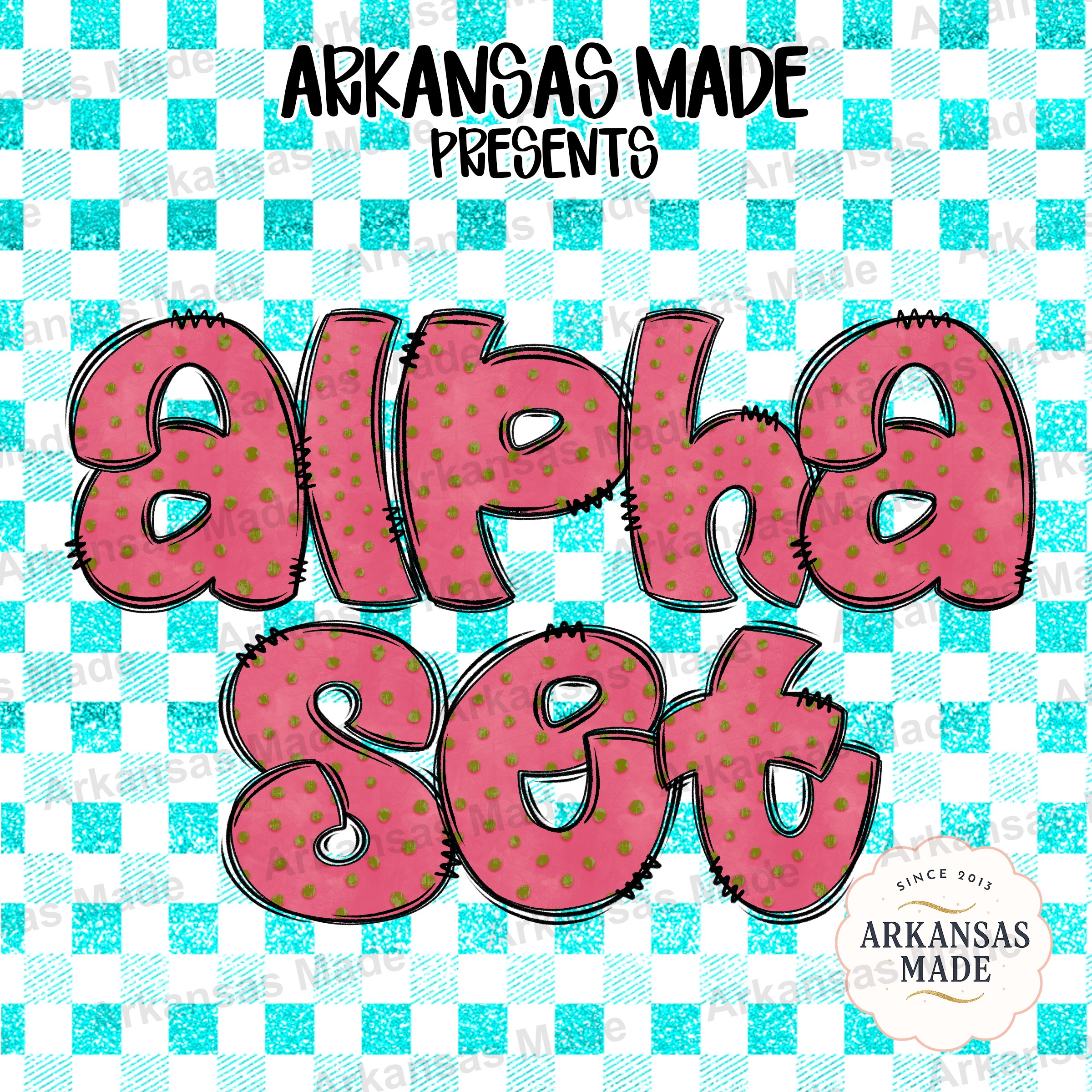 Alpha Set PNG Bundle, Doodle Letters PNG, Polka Dot Alphabet, Teacher Digital Download, Crafty Font Set, Pink Green Bubble Letters