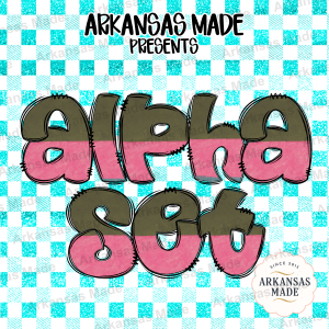 Bubblegum Grunge Alpha PNG Set | Distressed Two Tone Font | Pink & Olive Letters | Digital Download for Sublimation & Crafts