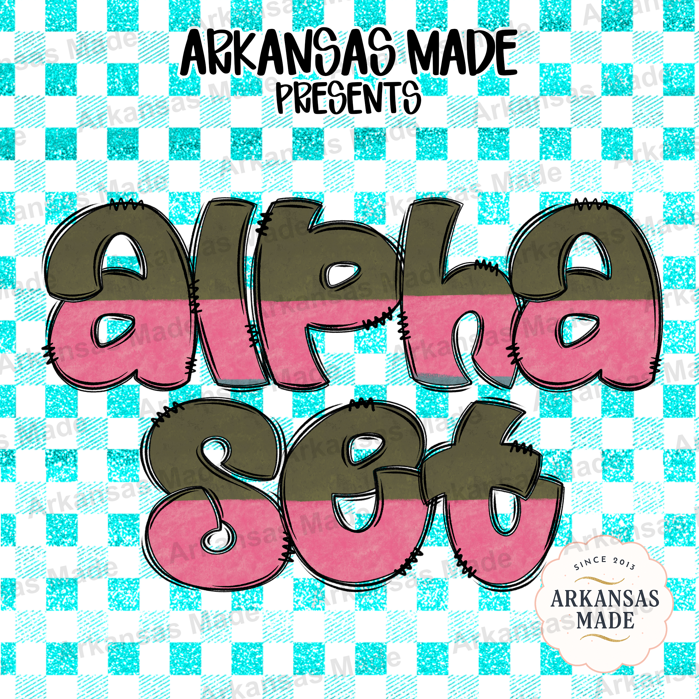 Bubblegum Grunge Alpha PNG Set | Distressed Two Tone Font | Pink & Olive Letters | Digital Download for Sublimation & Crafts