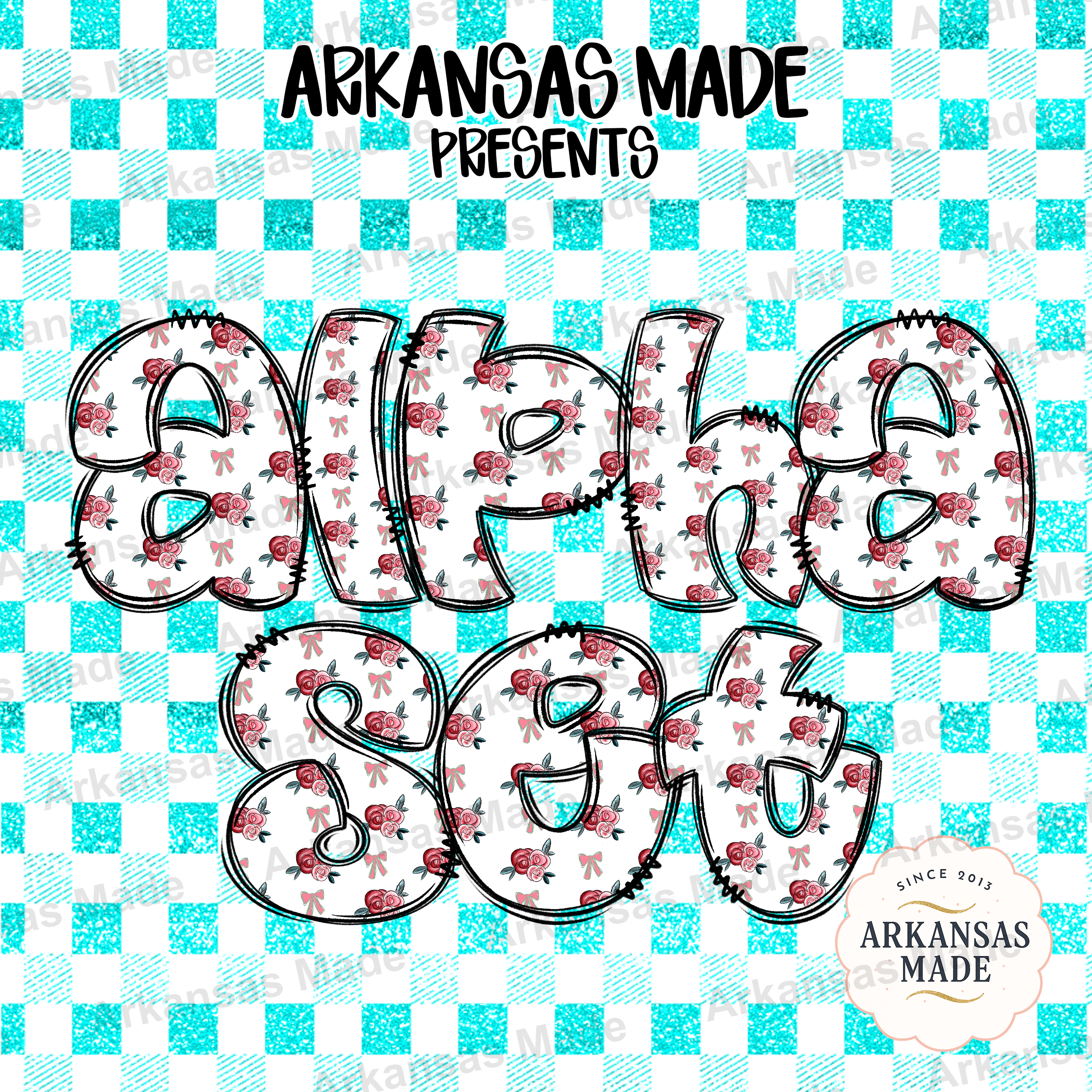 Floral Rose Bows PNG Alpha Set, Shabby Chic Digital Alphabet Clipart, Cute Letters for Sublimation, DIY Crafts, Instant Download