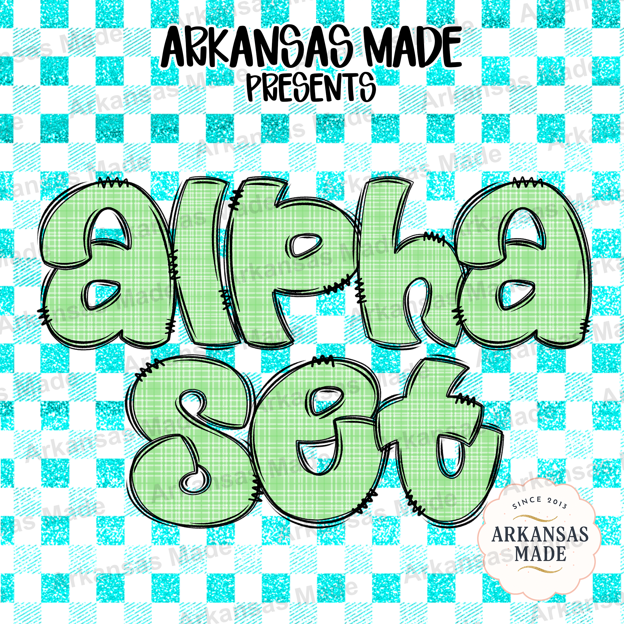 Plaid Bubble Letters PNG Alpha Set, Green Plaid Alphabet PNG Bundle, Distressed Outline Font for Sublimation, Digital Download Crafting Font