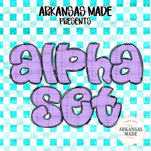 Purple Plaid Bubble Letter PNG Alpha Set, Doodle Stitch Effect Alphabet, Distressed Font Digital Download, Crafting Supply Clipart