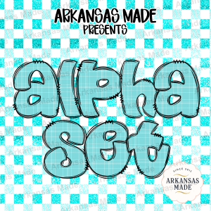 Light Blue Plaid Alpha Set PNG, Bubbly Faux Stitch Alphabet Letters, Teal Plaid Font Digital Download Craft Supply