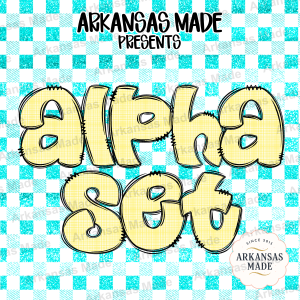 Yellow Gingham Alpha Set PNG, Plaid Bubble Letters Sublimation Font, Digital Alphabet for DIY Crafts, Custom Name Initial Art